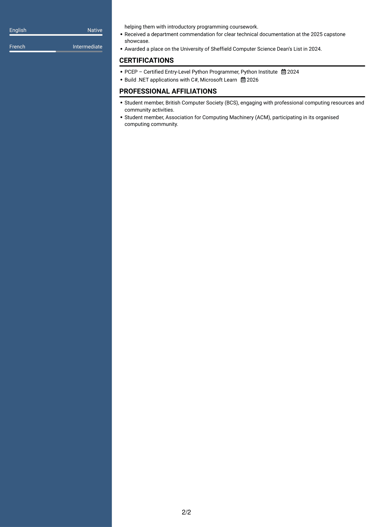 CV example — page 2