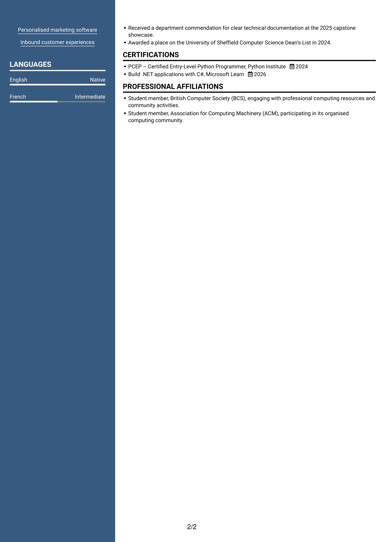 CV example — page 2