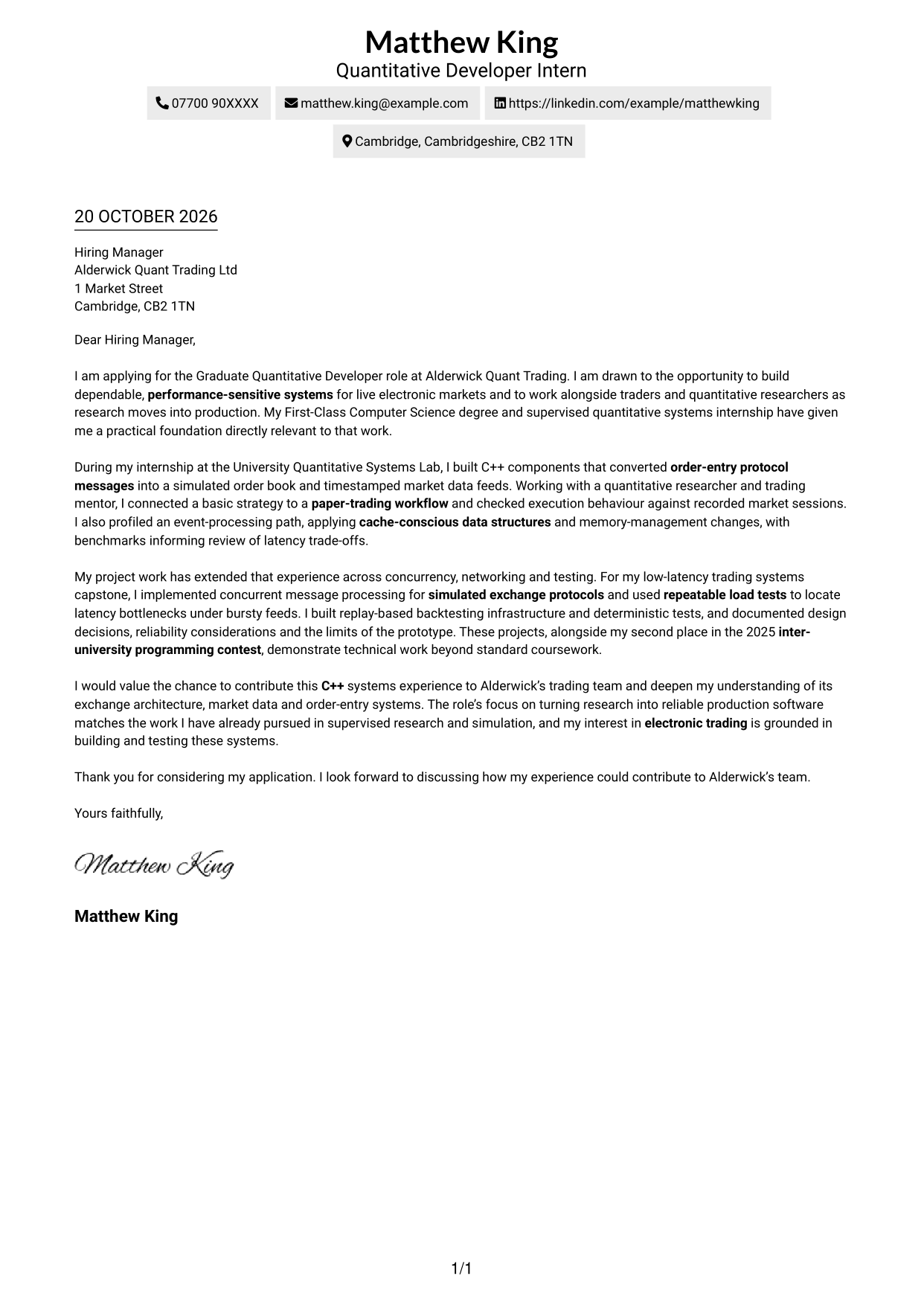 Cover letter example — page 1