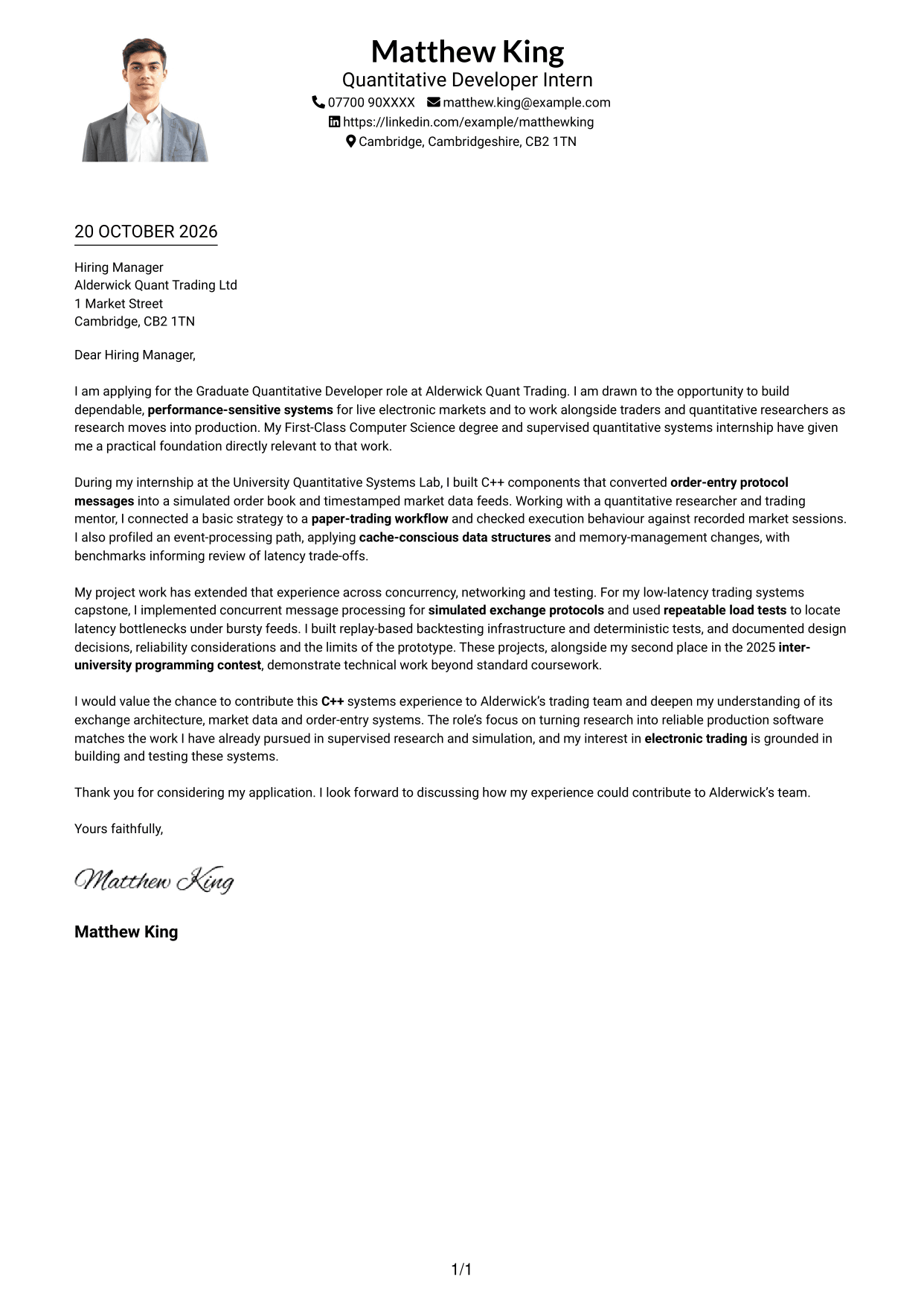 Cover letter example — page 1