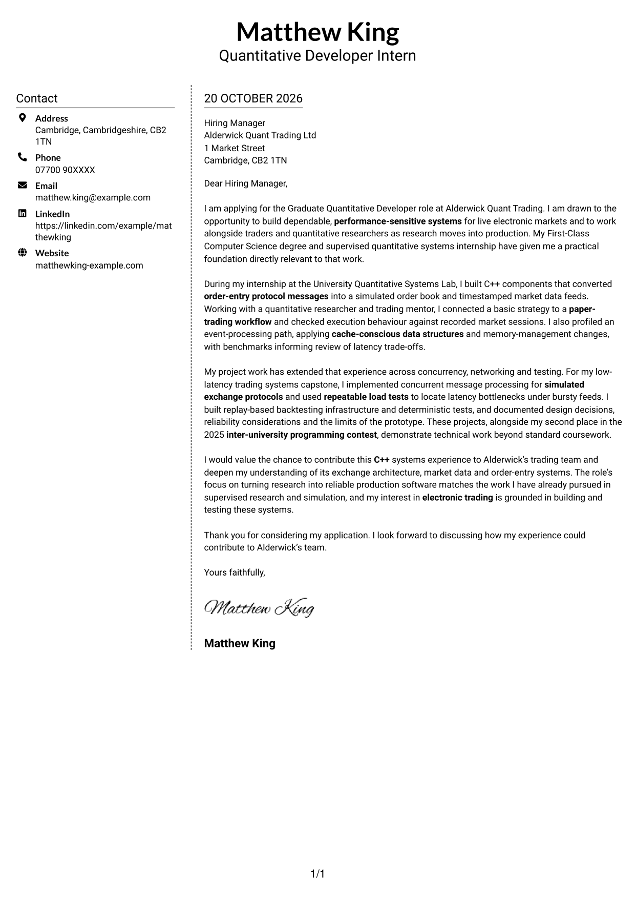 Cover letter example — page 1