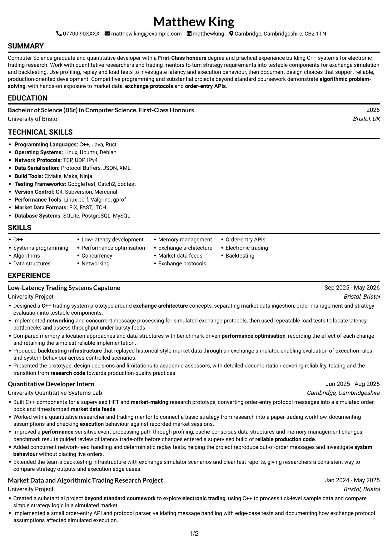 CV example — page 1