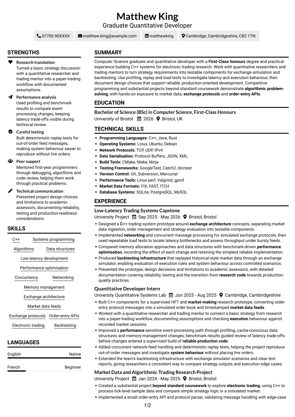 CV example — page 1