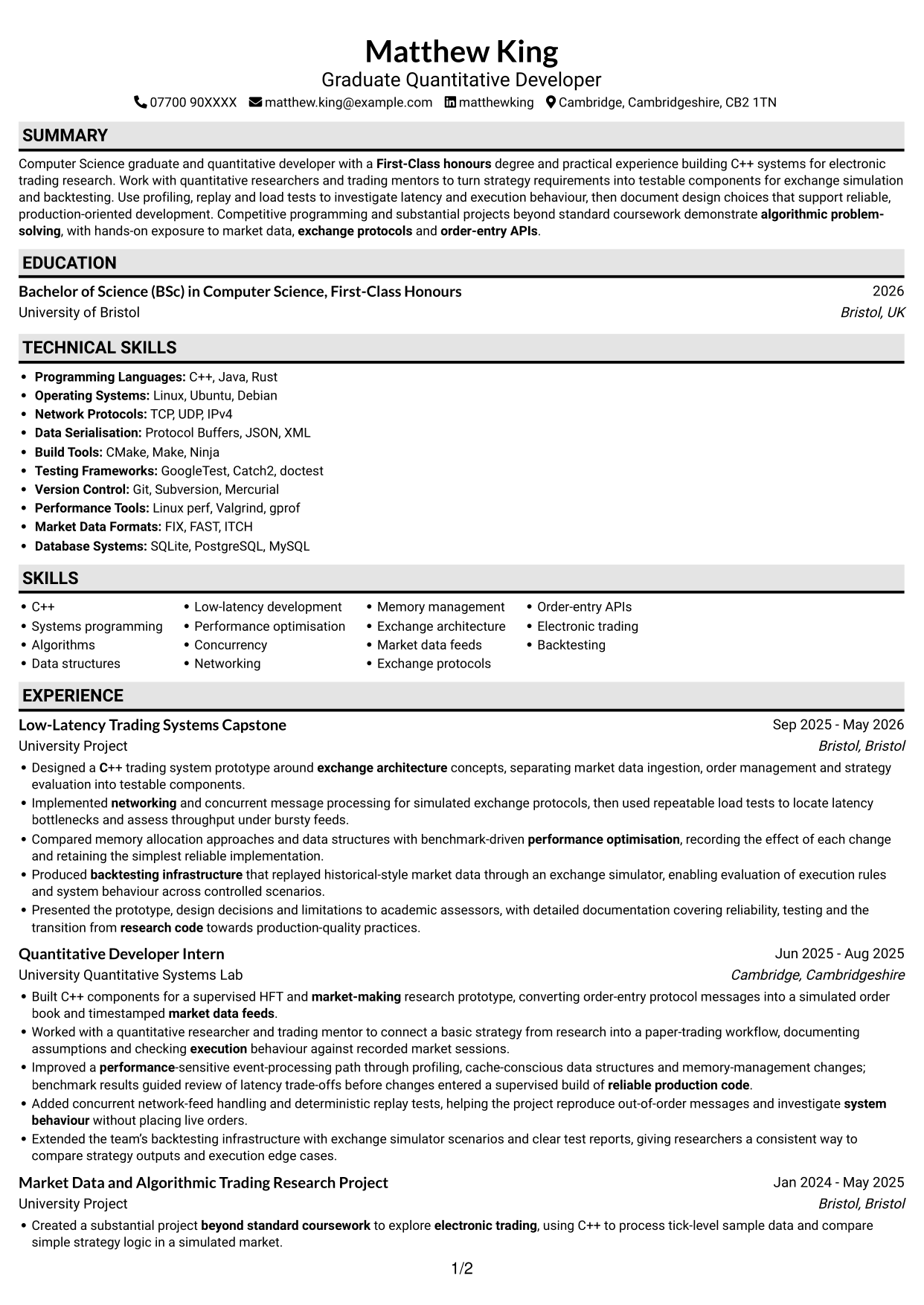CV example — page 1