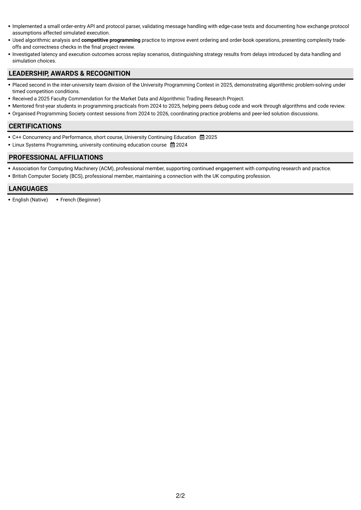 CV example — page 2