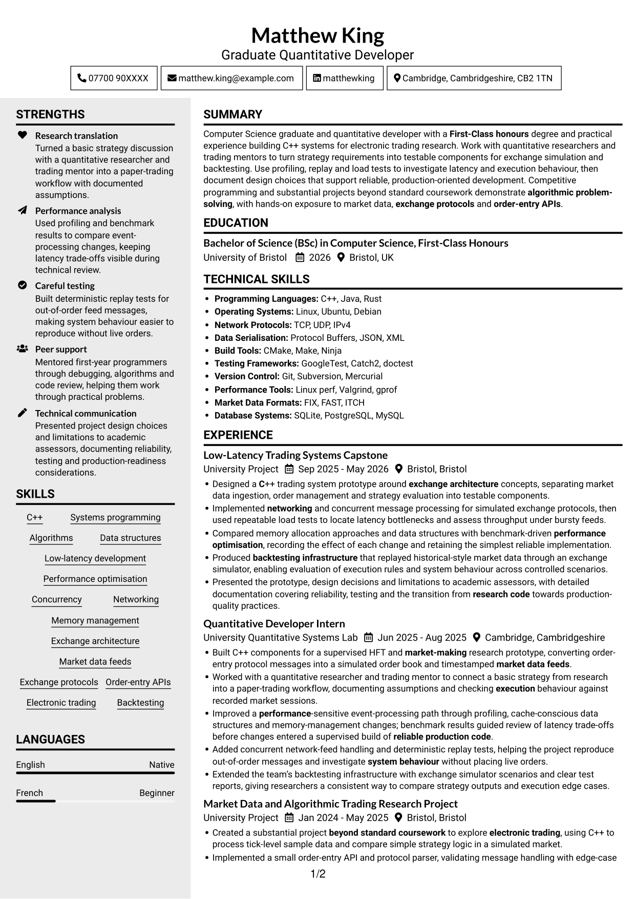 CV example — page 1
