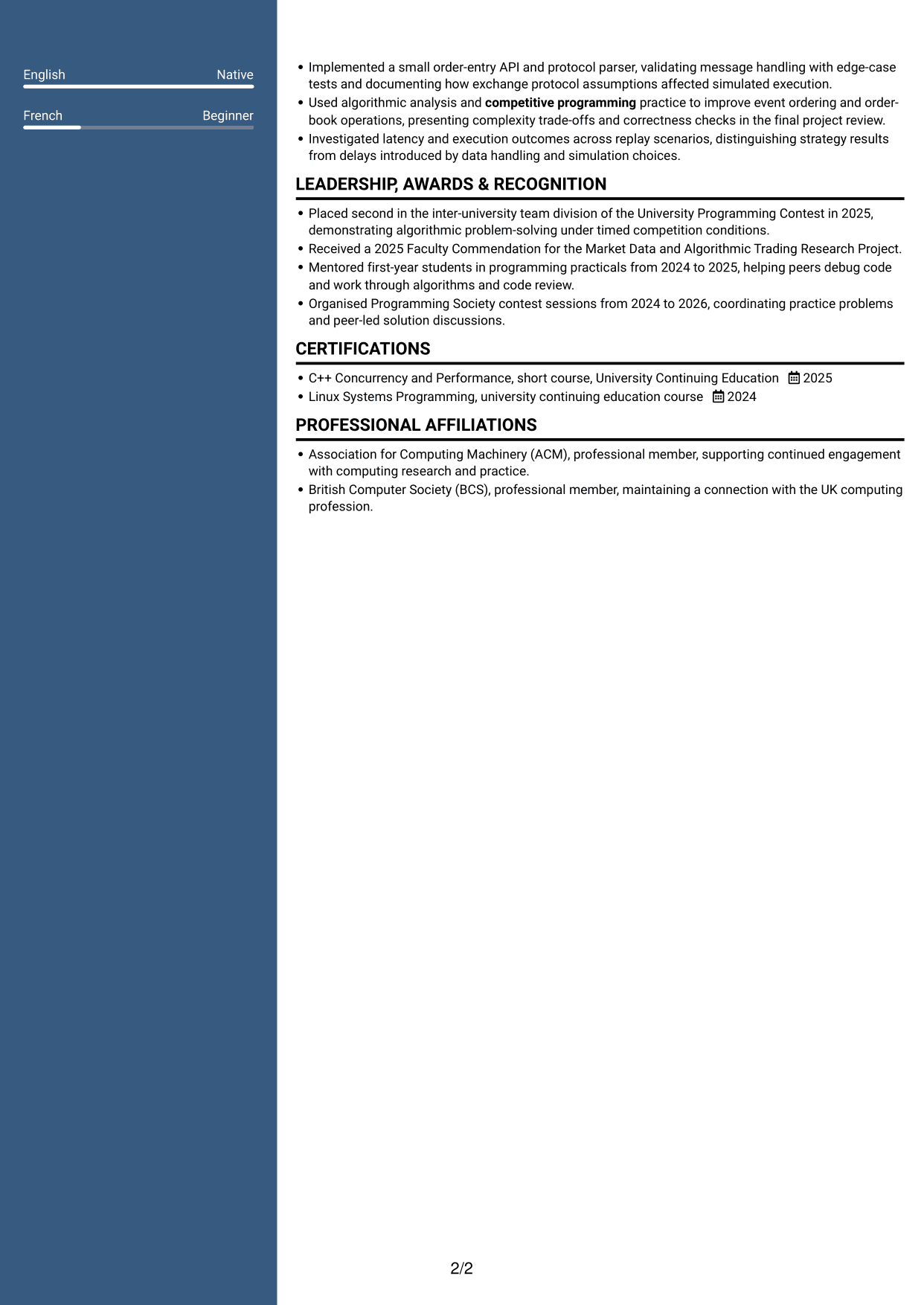 CV example — page 2