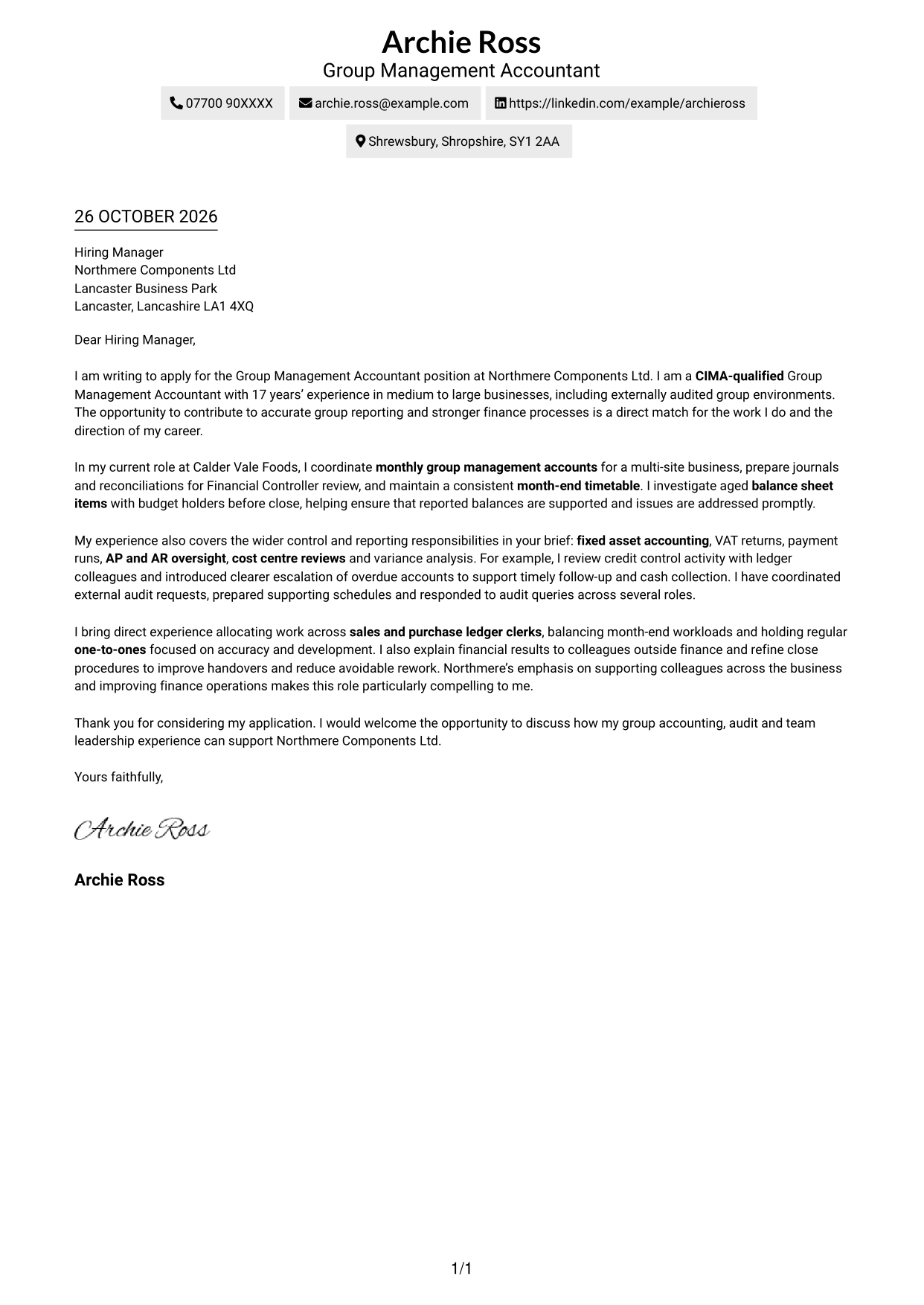 Cover letter example — page 1