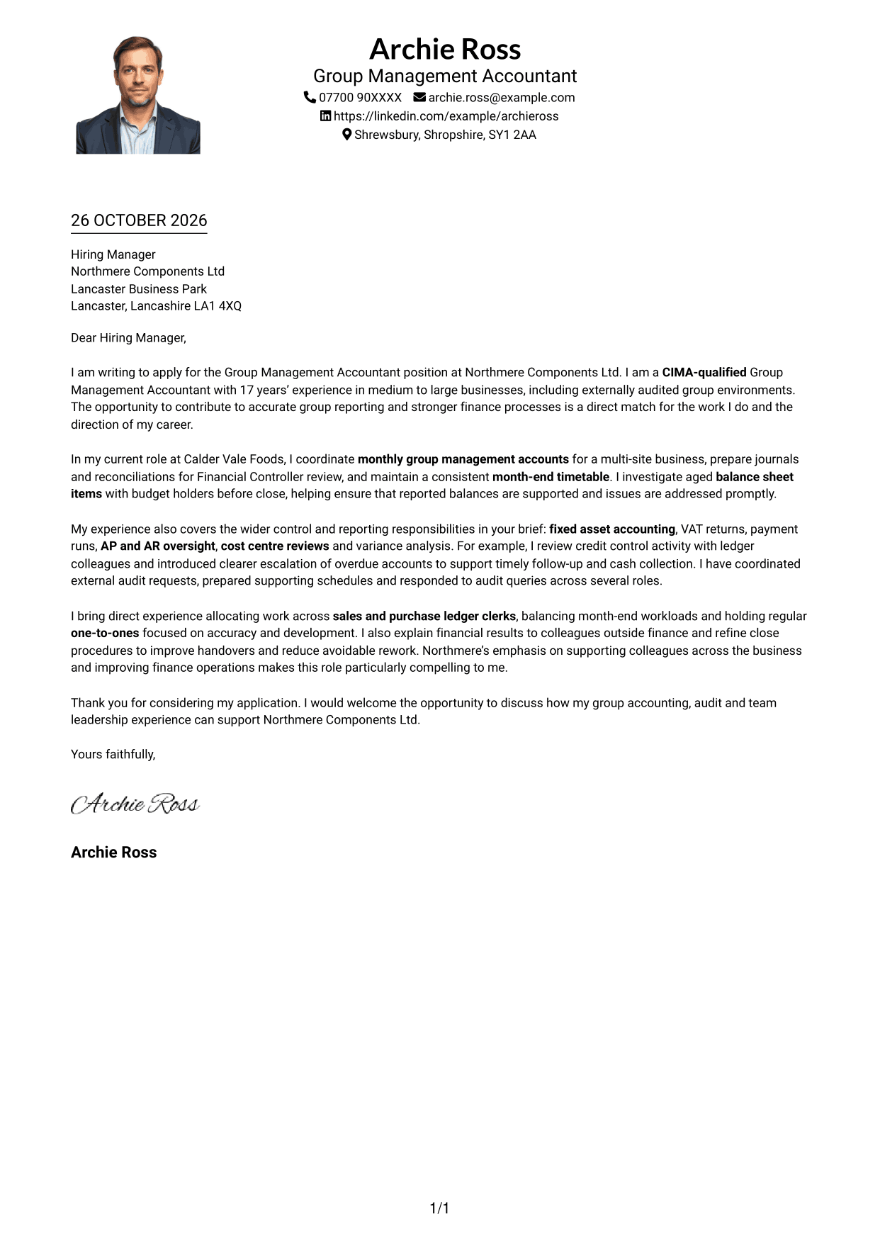 Cover letter example — page 1