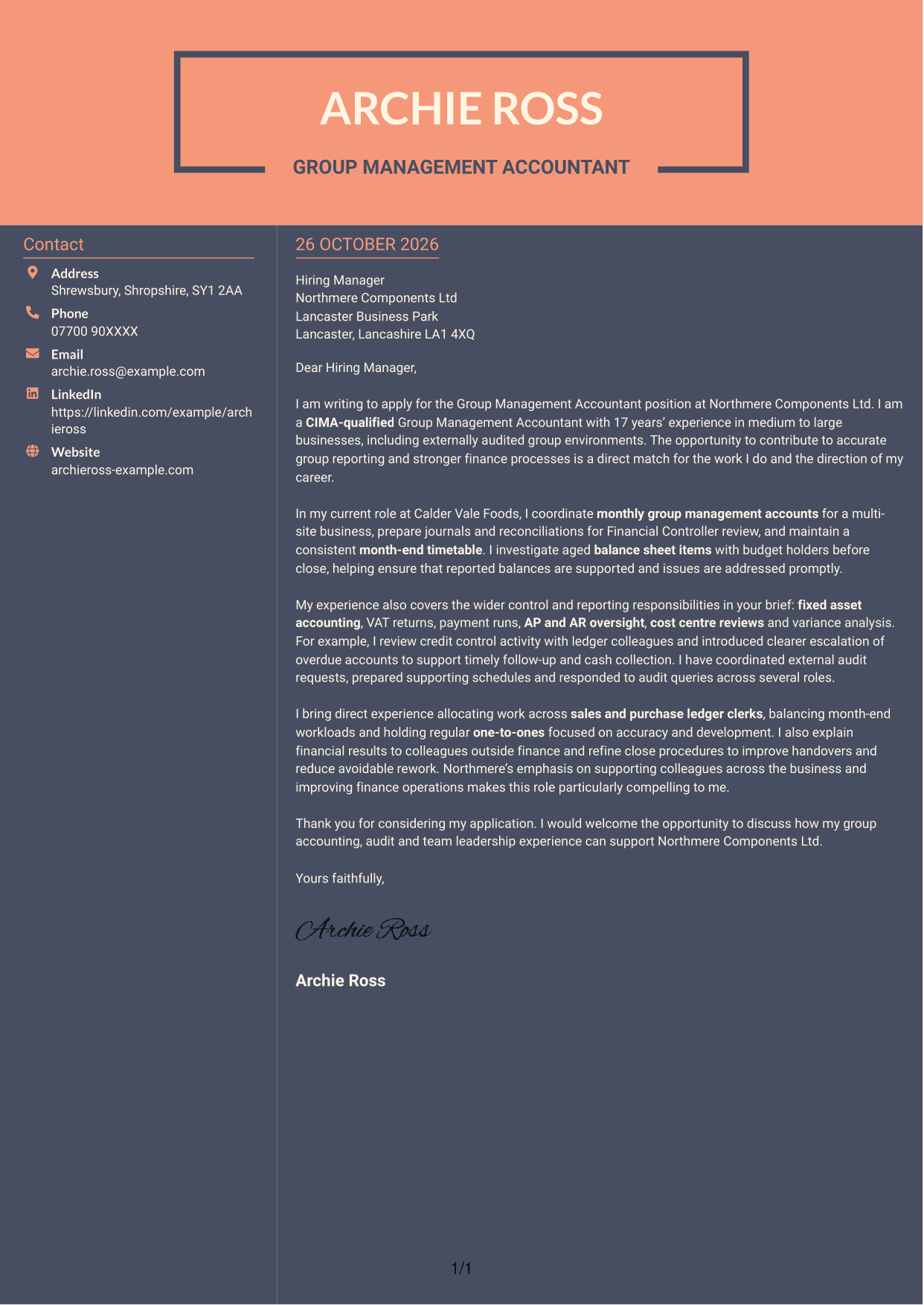 Cover letter example — page 1