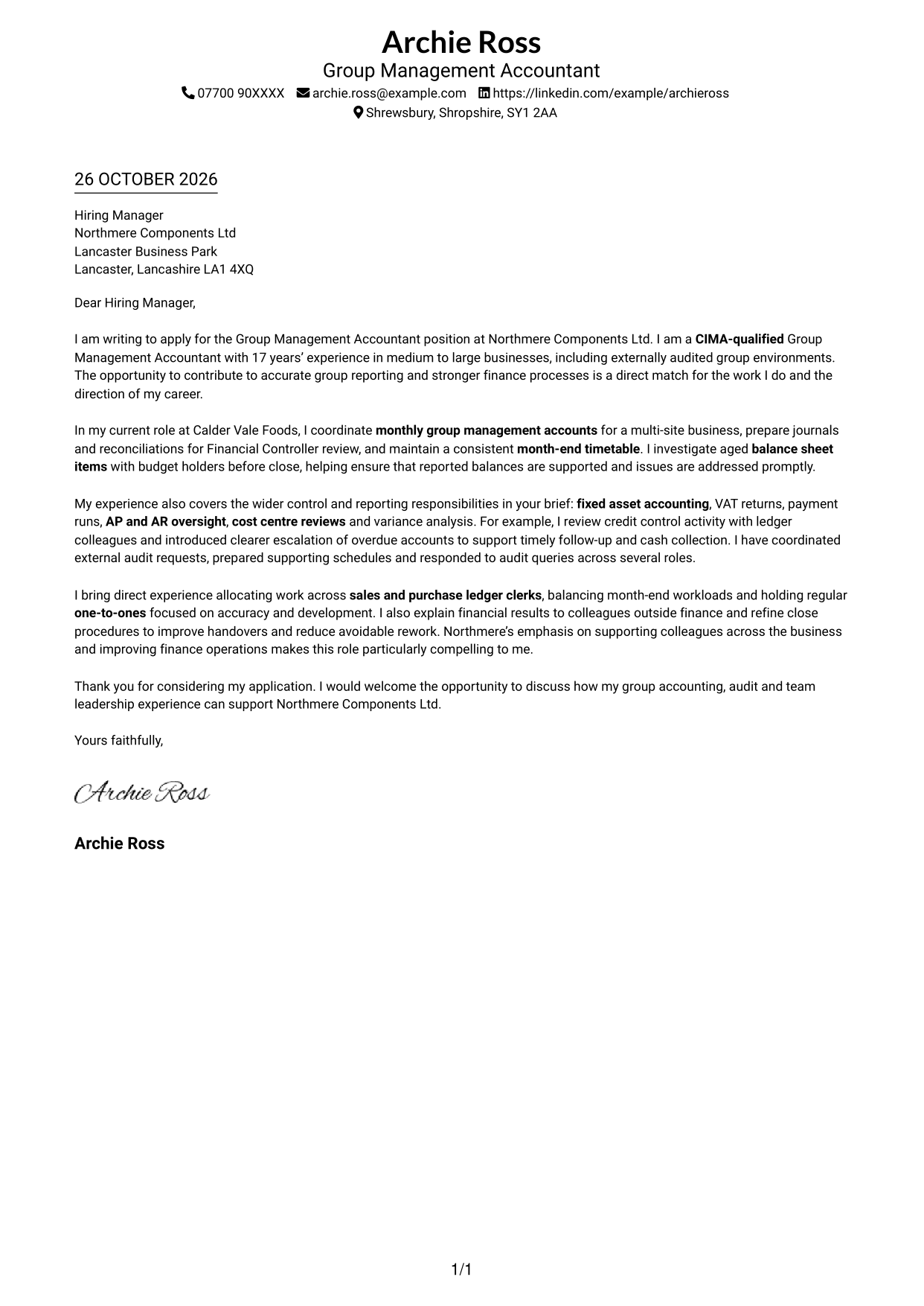 Cover letter example — page 1