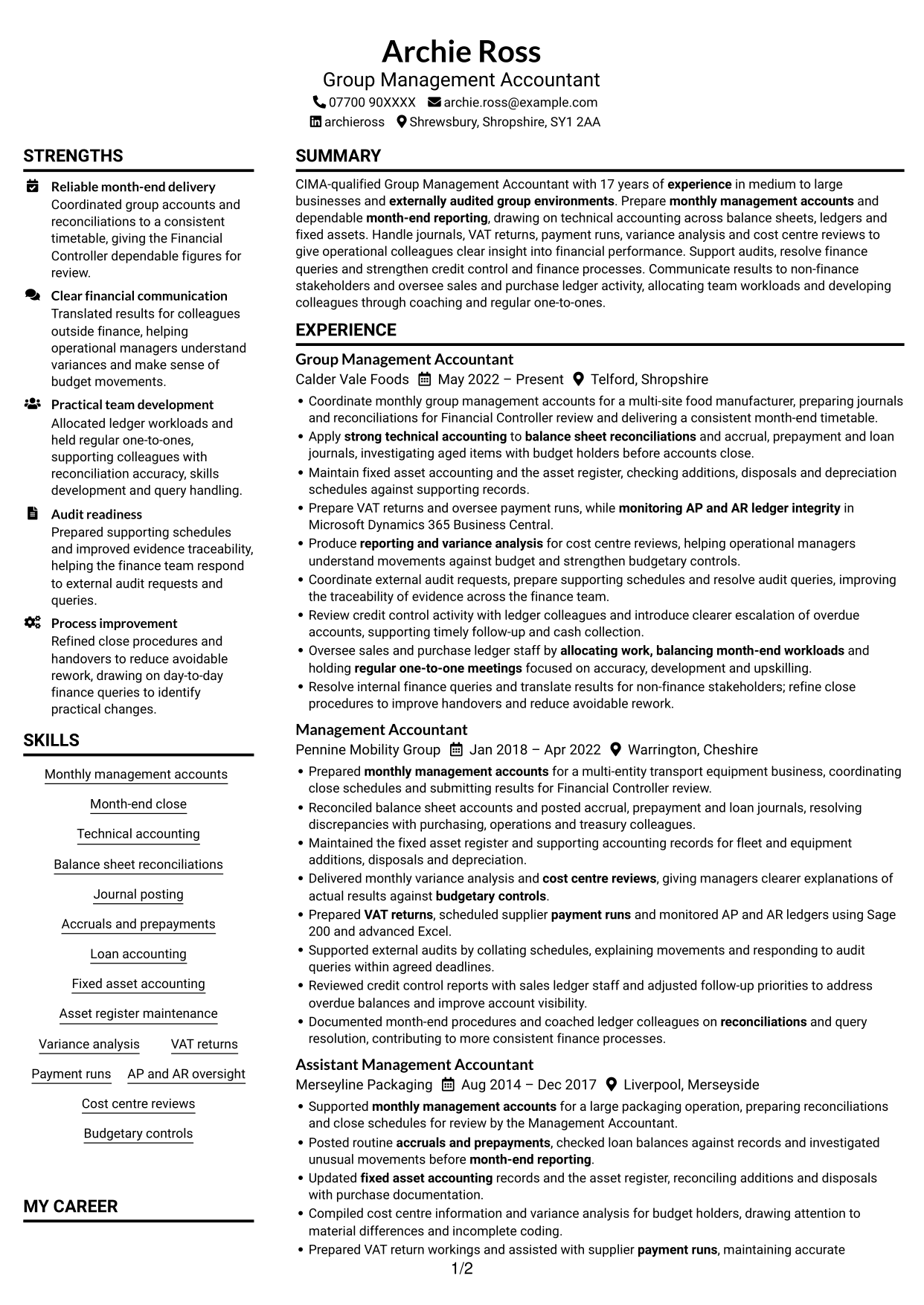 CV example — page 1