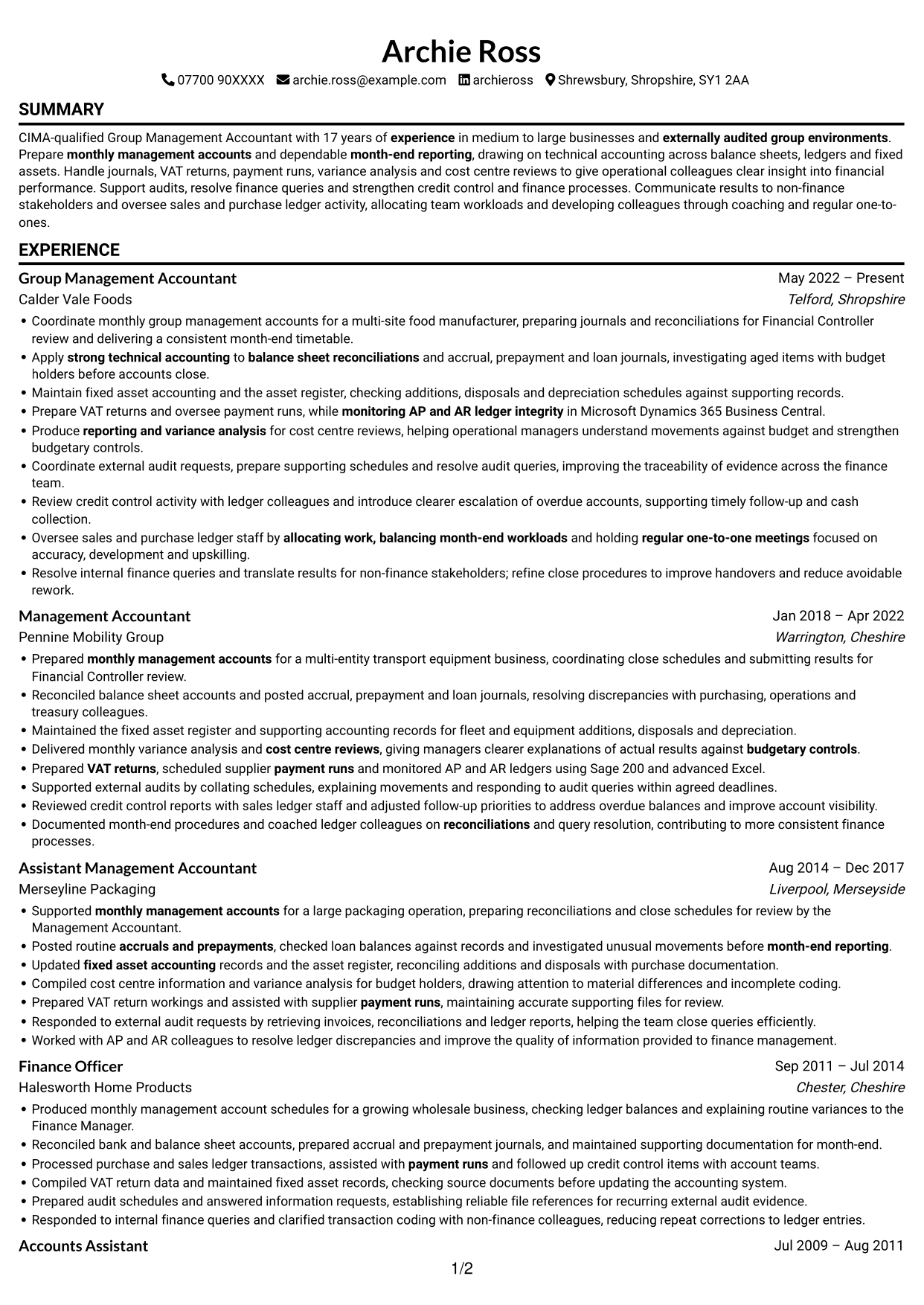 CV example — page 1