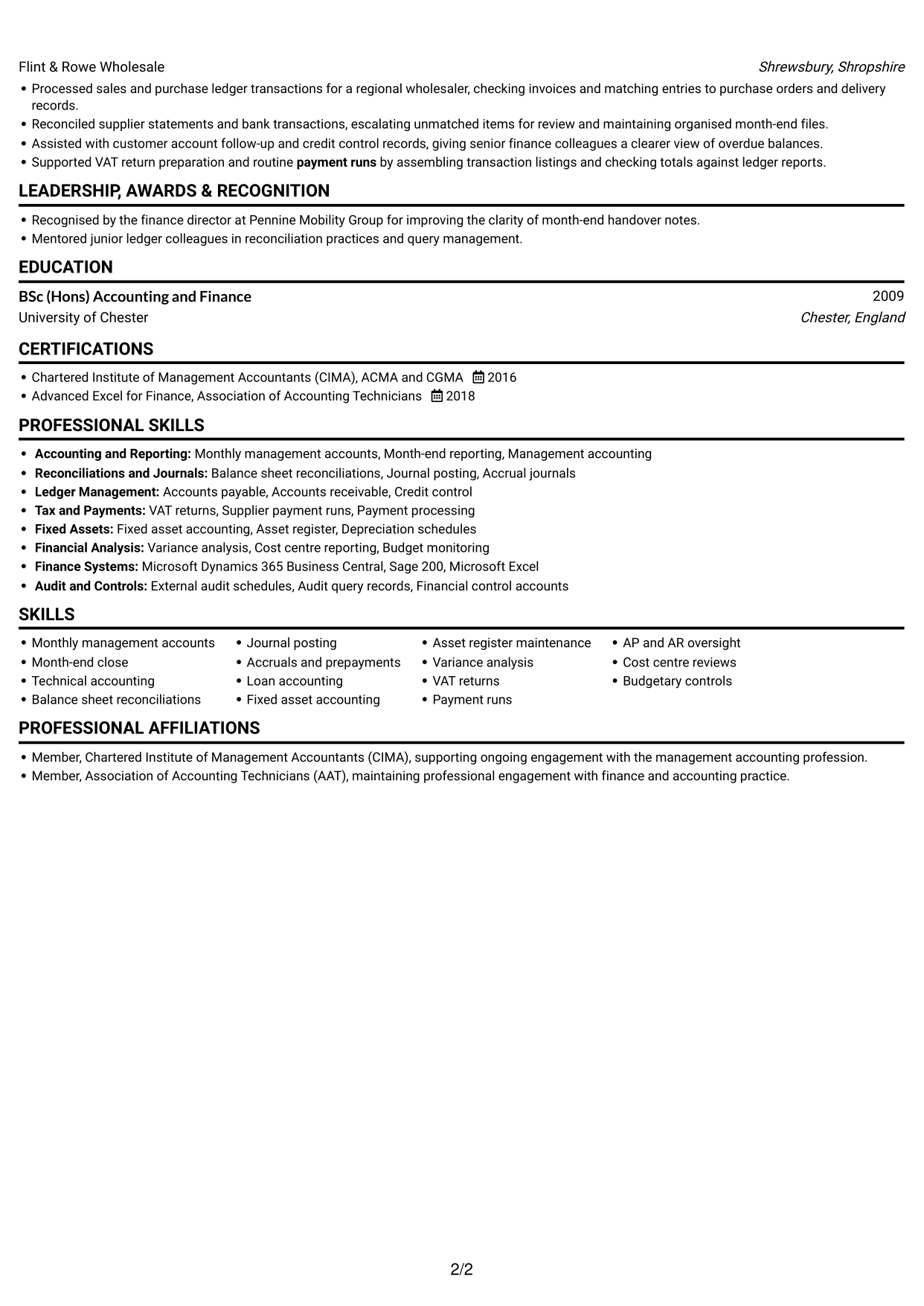 CV example — page 2