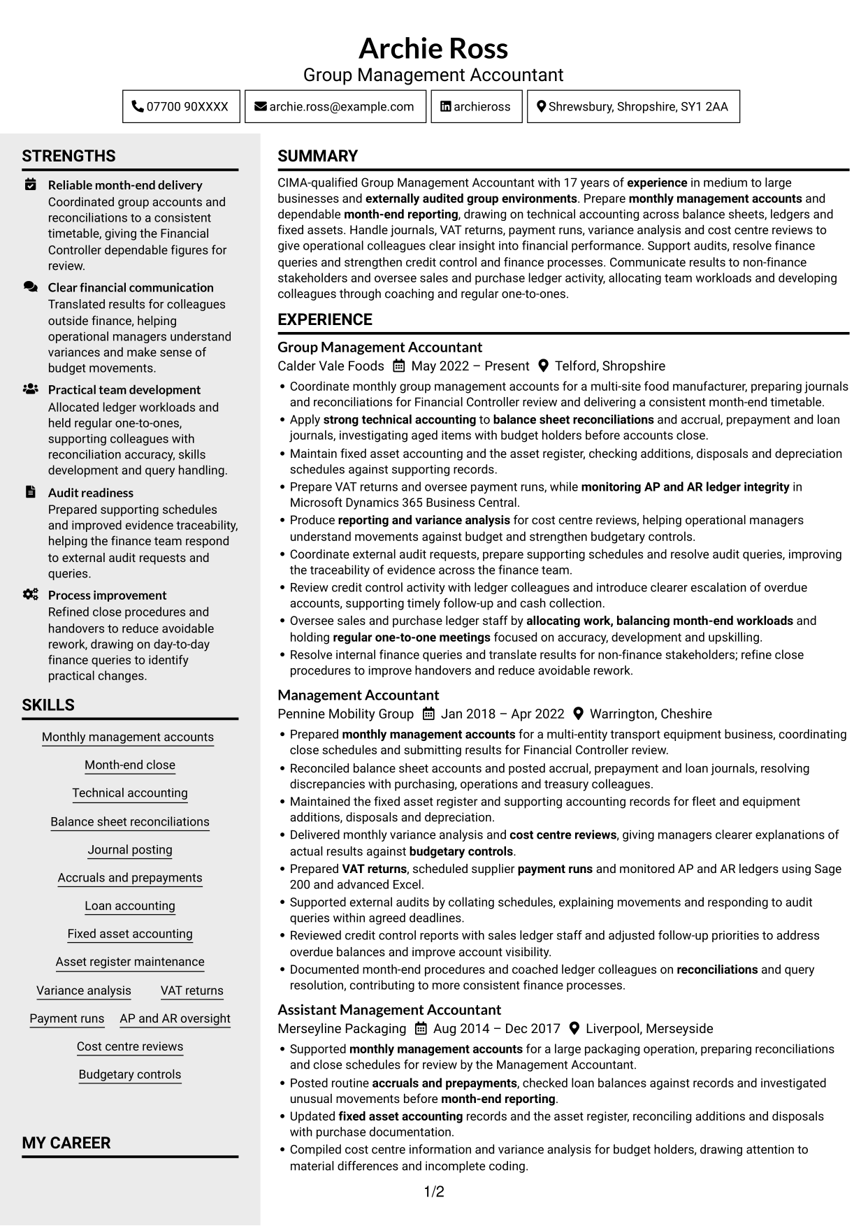 CV example — page 1