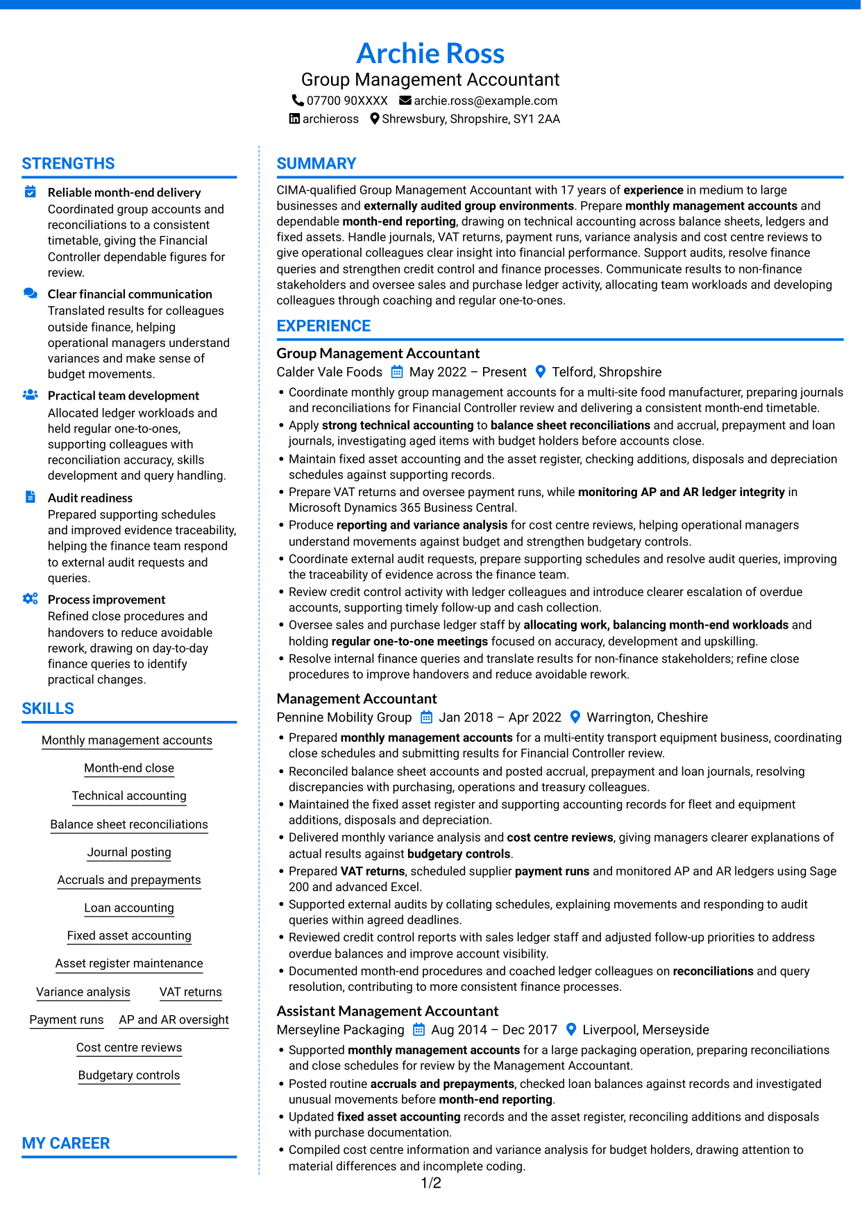 CV example — page 1