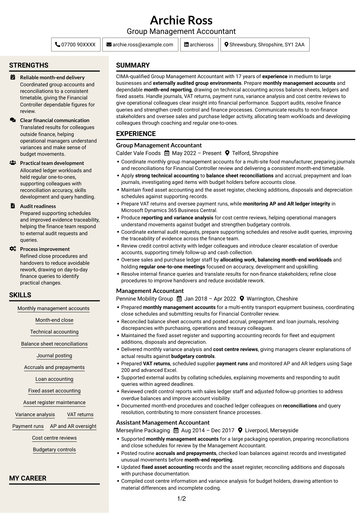CV example — page 1