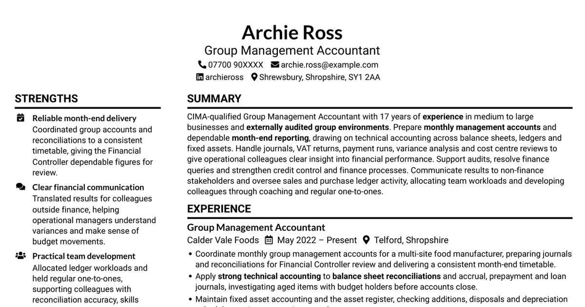 Group Management Accountant CV