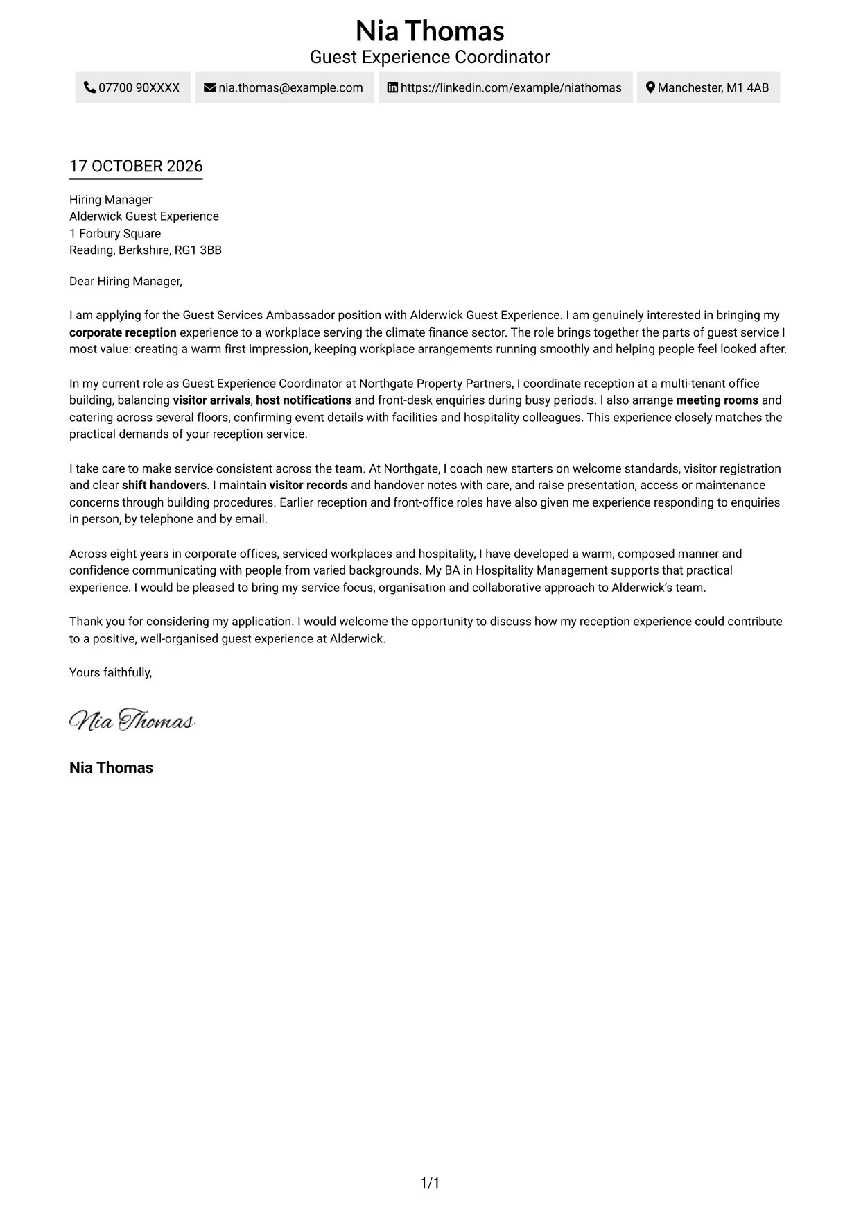 Cover letter example — page 1