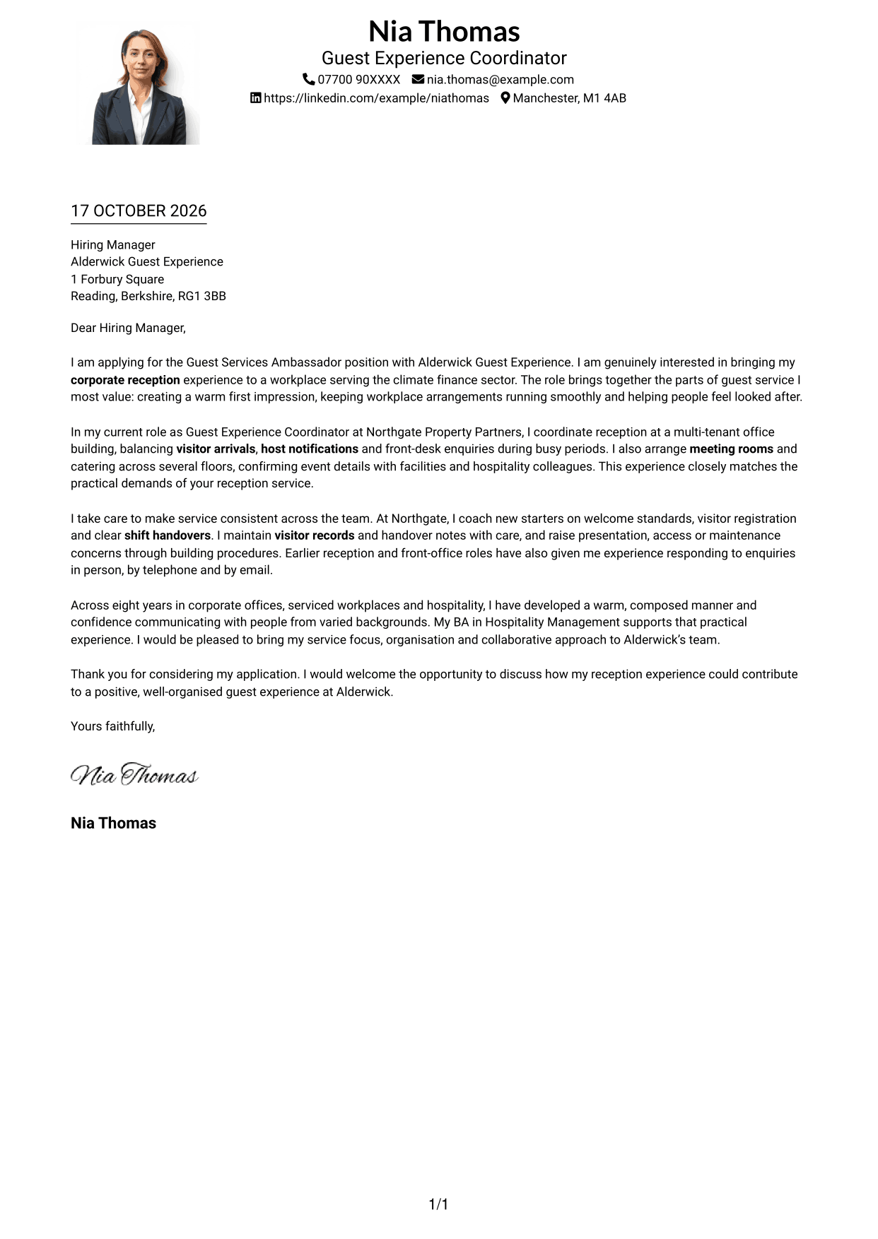 Cover letter example — page 1