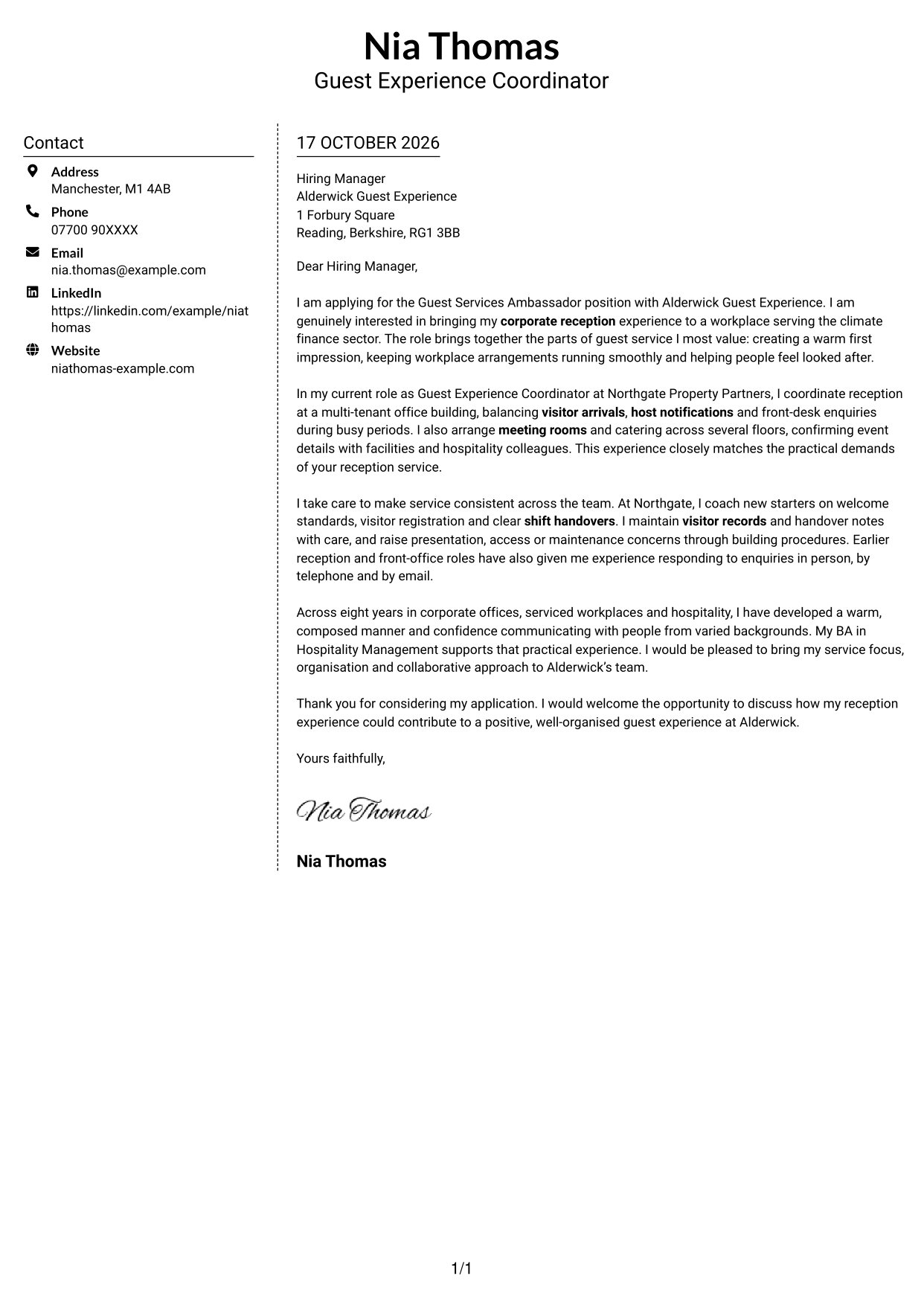 Cover letter example — page 1
