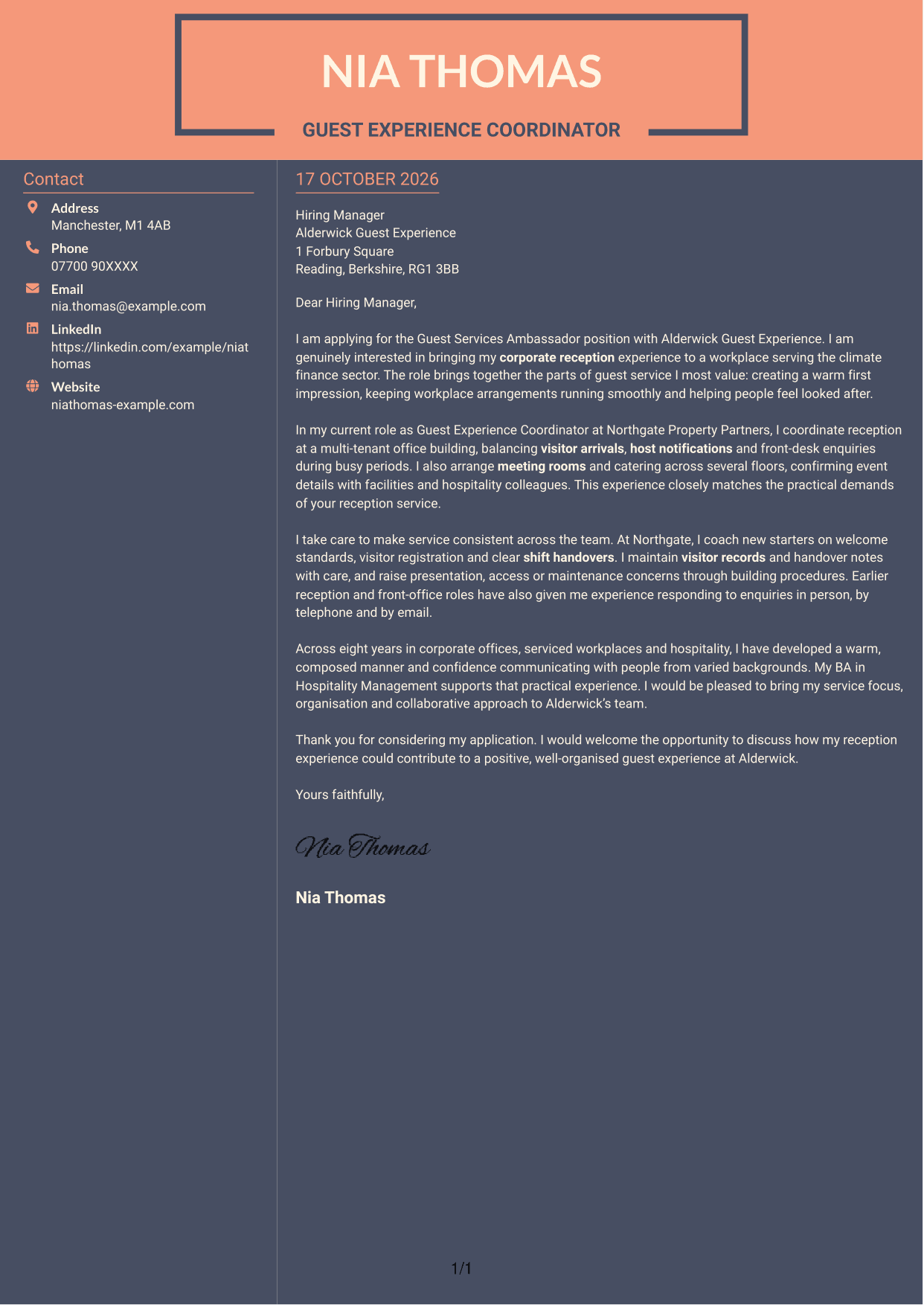 Cover letter example — page 1