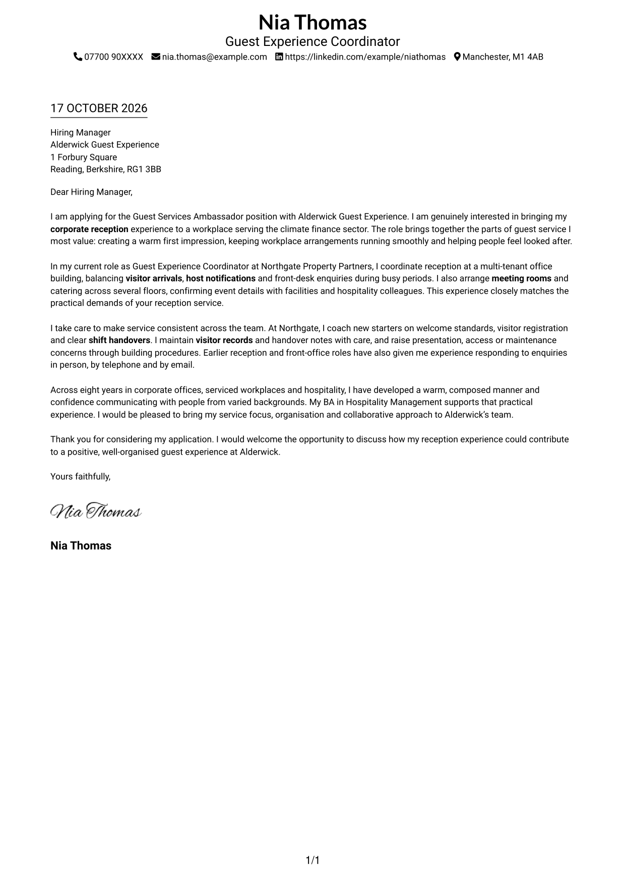 Cover letter example — page 1