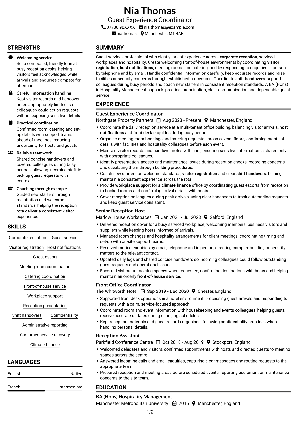 CV example — page 1