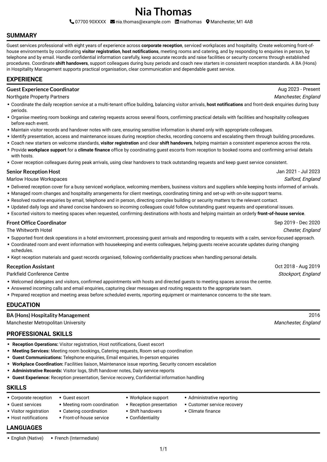 CV example — page 1