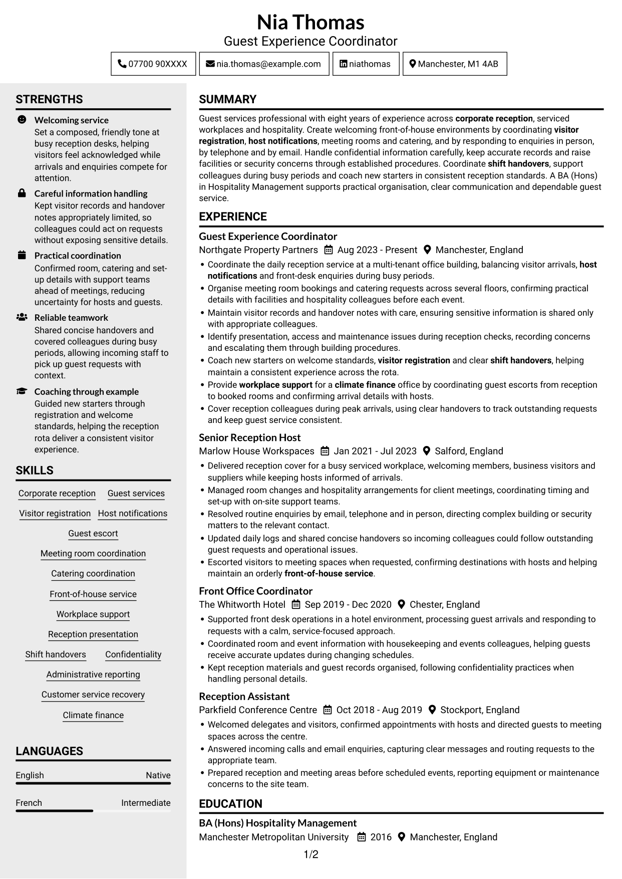 CV example — page 1