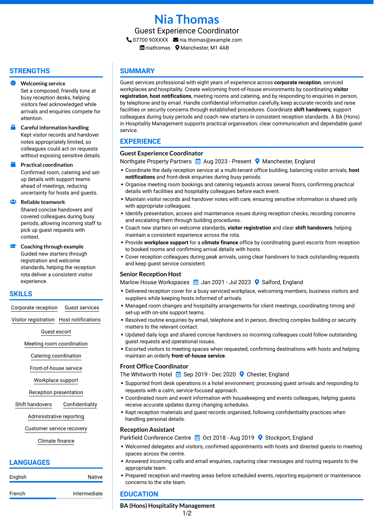 CV example — page 1