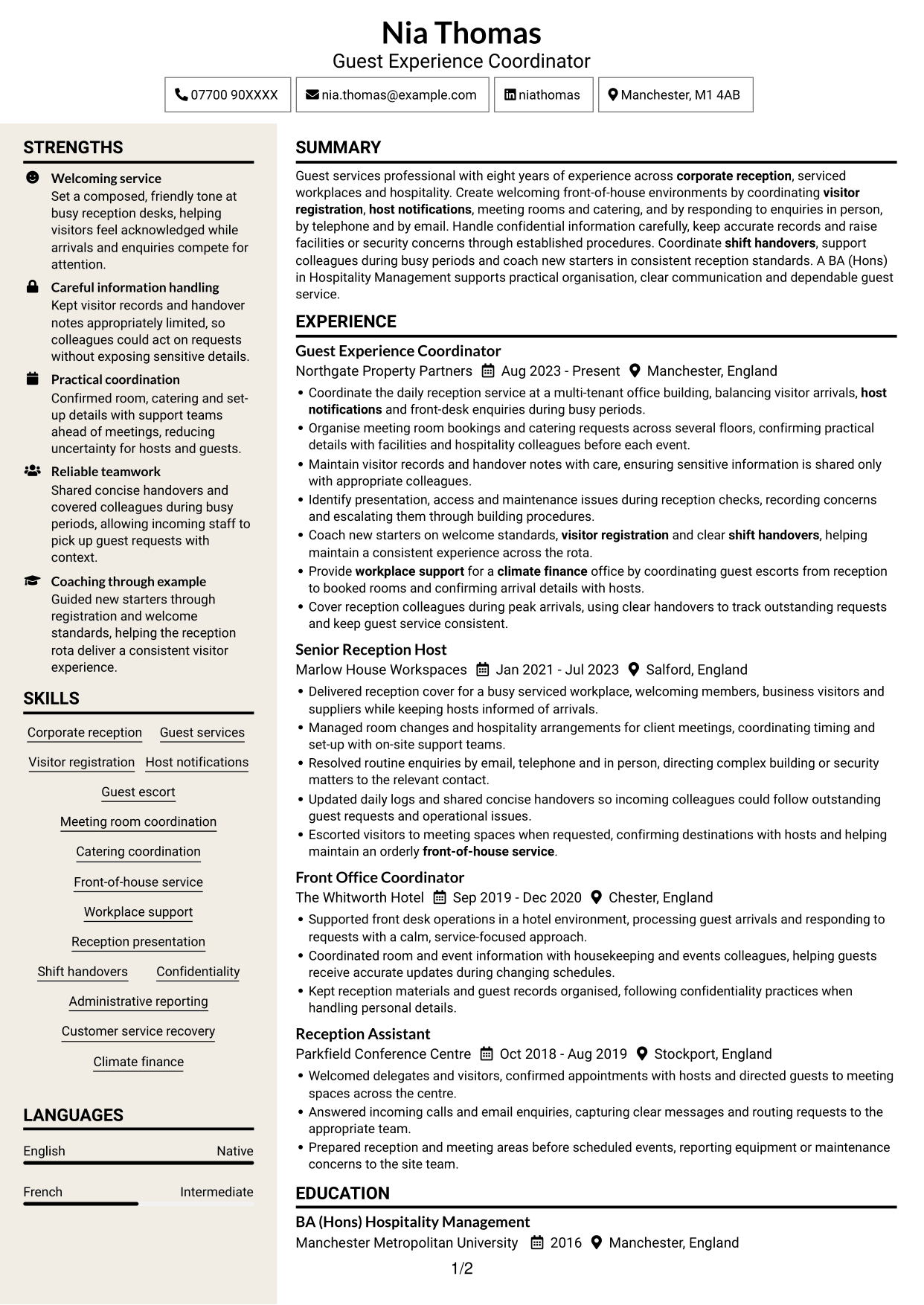 CV example — page 1