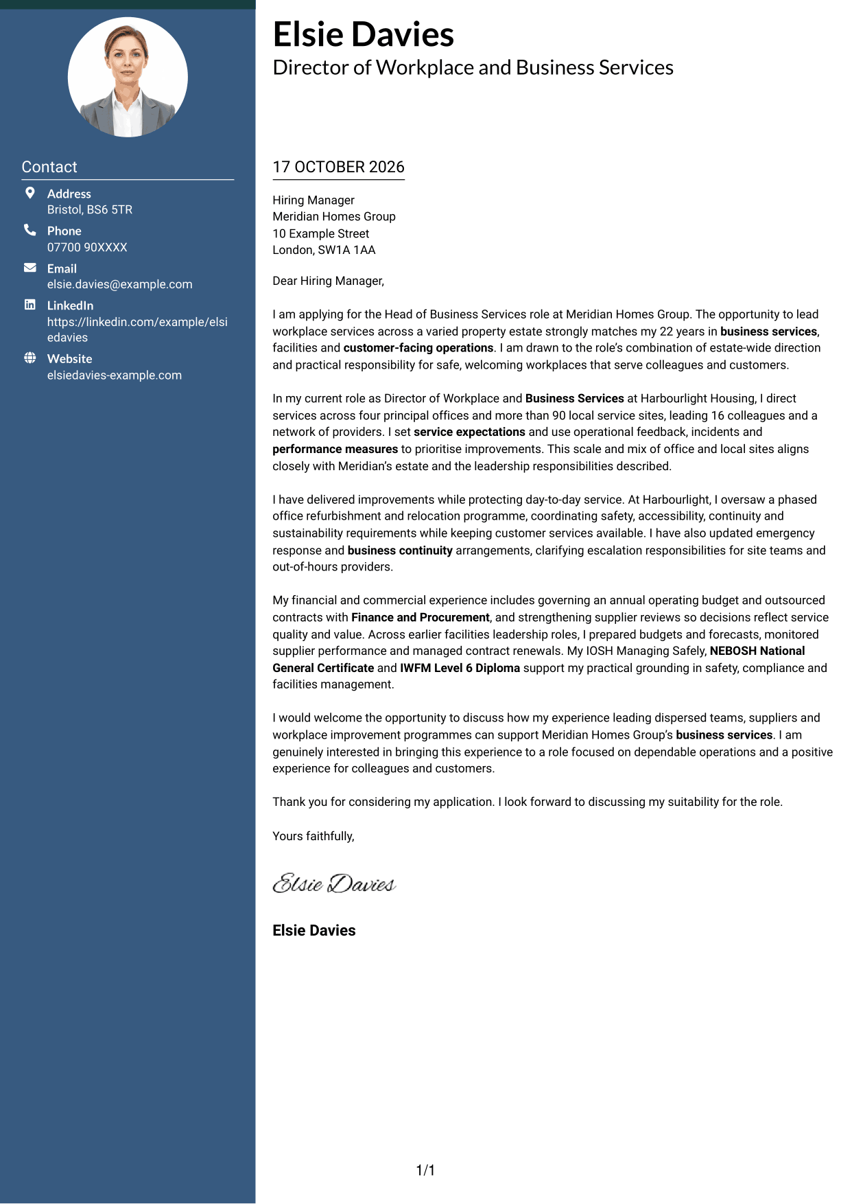 Cover letter example — page 1