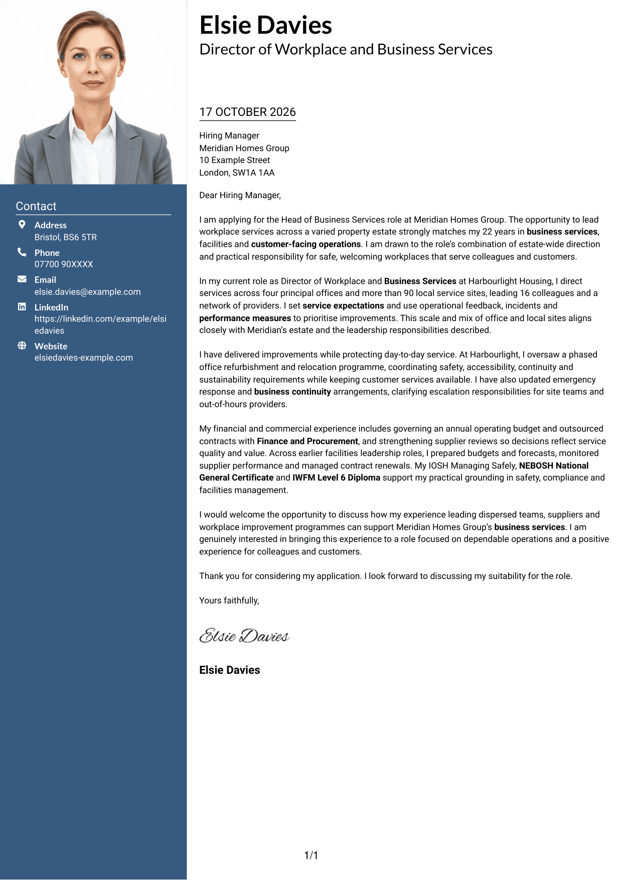 Cover letter example — page 1