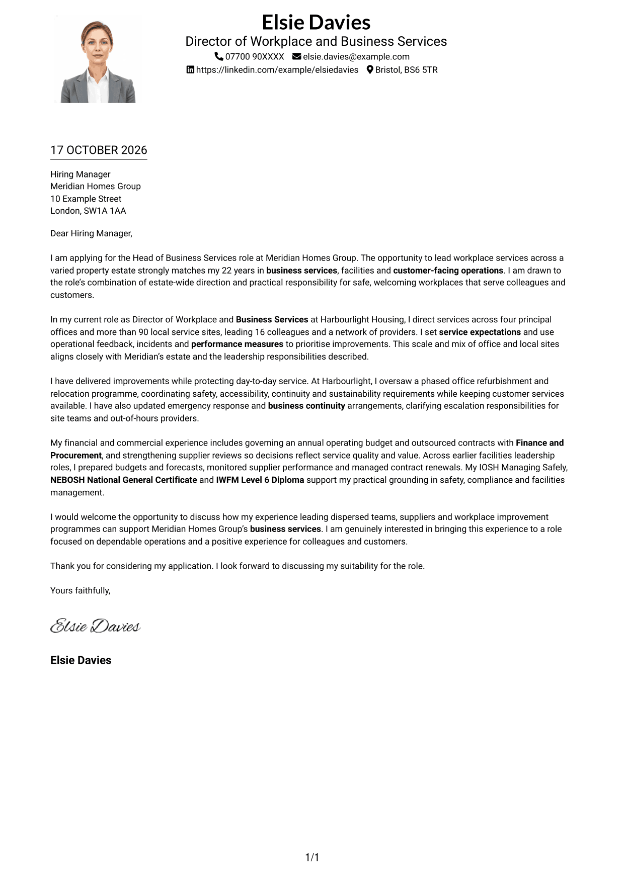 Cover letter example — page 1