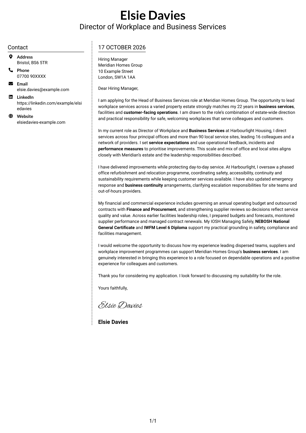 Cover letter example — page 1