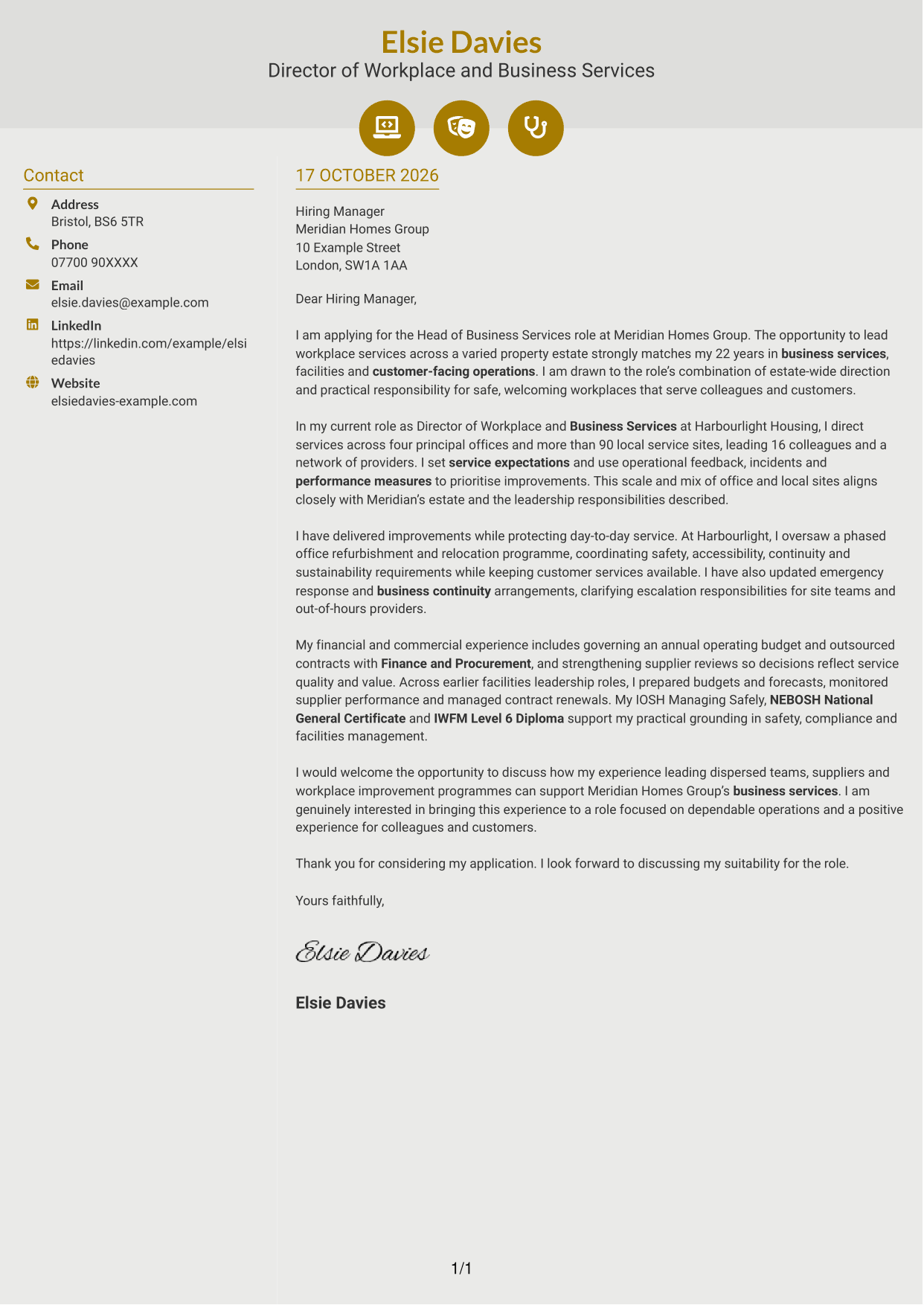 Cover letter example — page 1