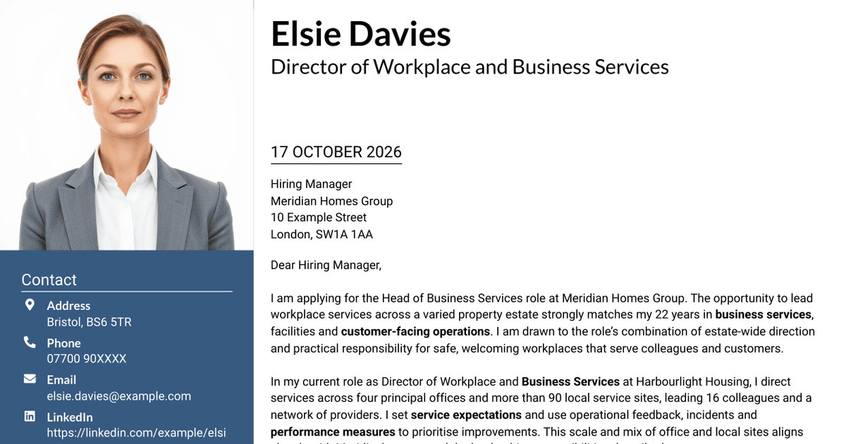 7 Head of Business Services - Workplace and Facilities Management Cover Letter Templates with Example