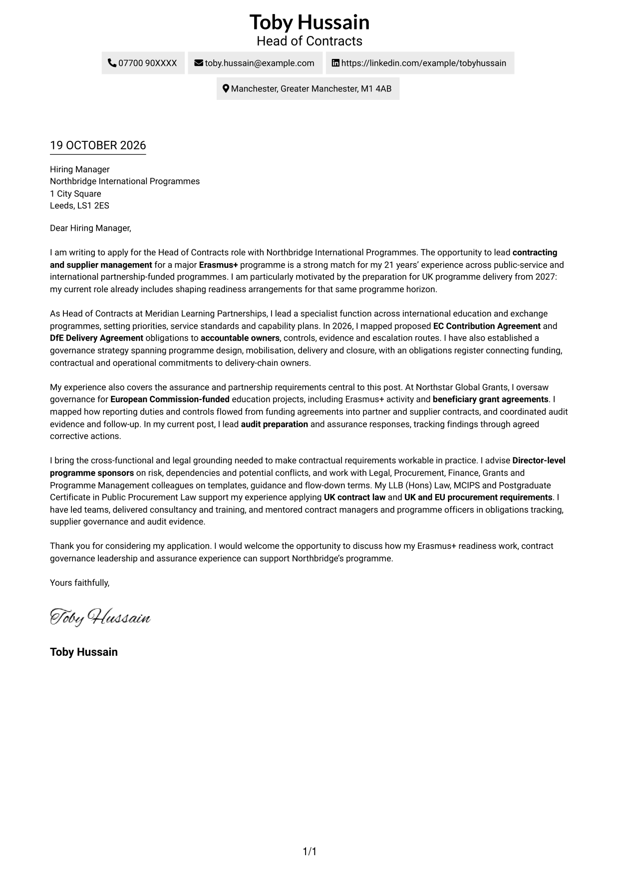 Cover letter example — page 1