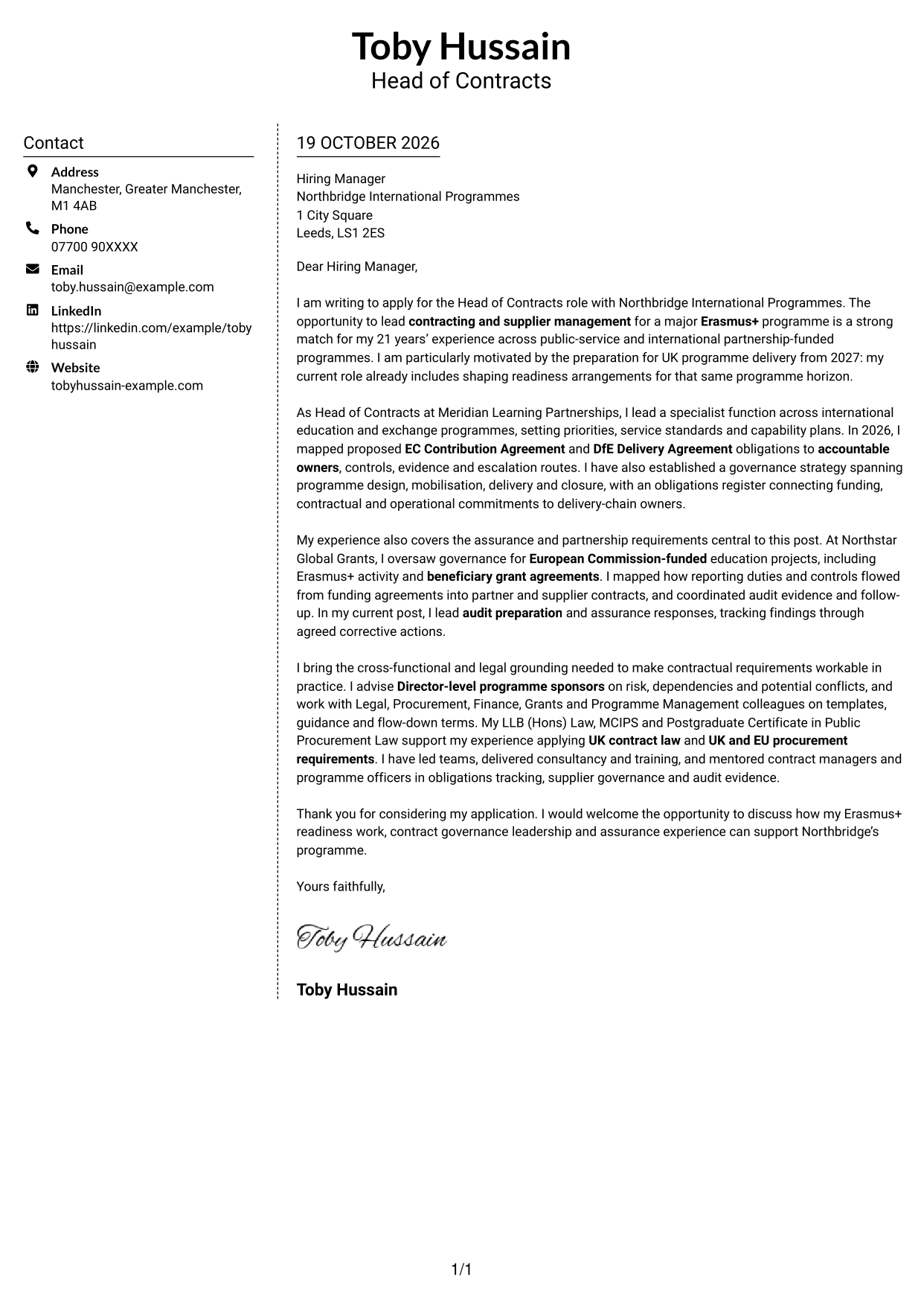 Cover letter example — page 1
