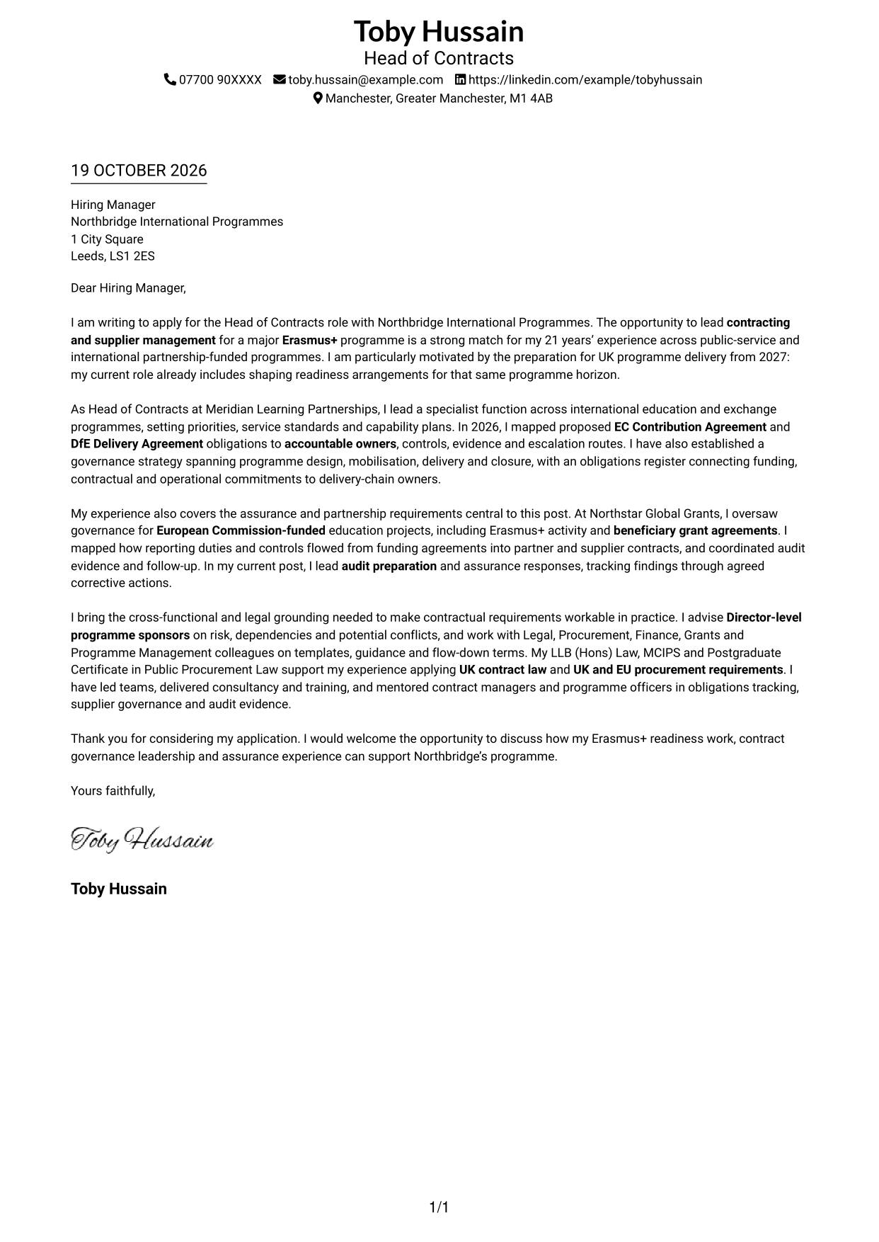 Cover letter example — page 1
