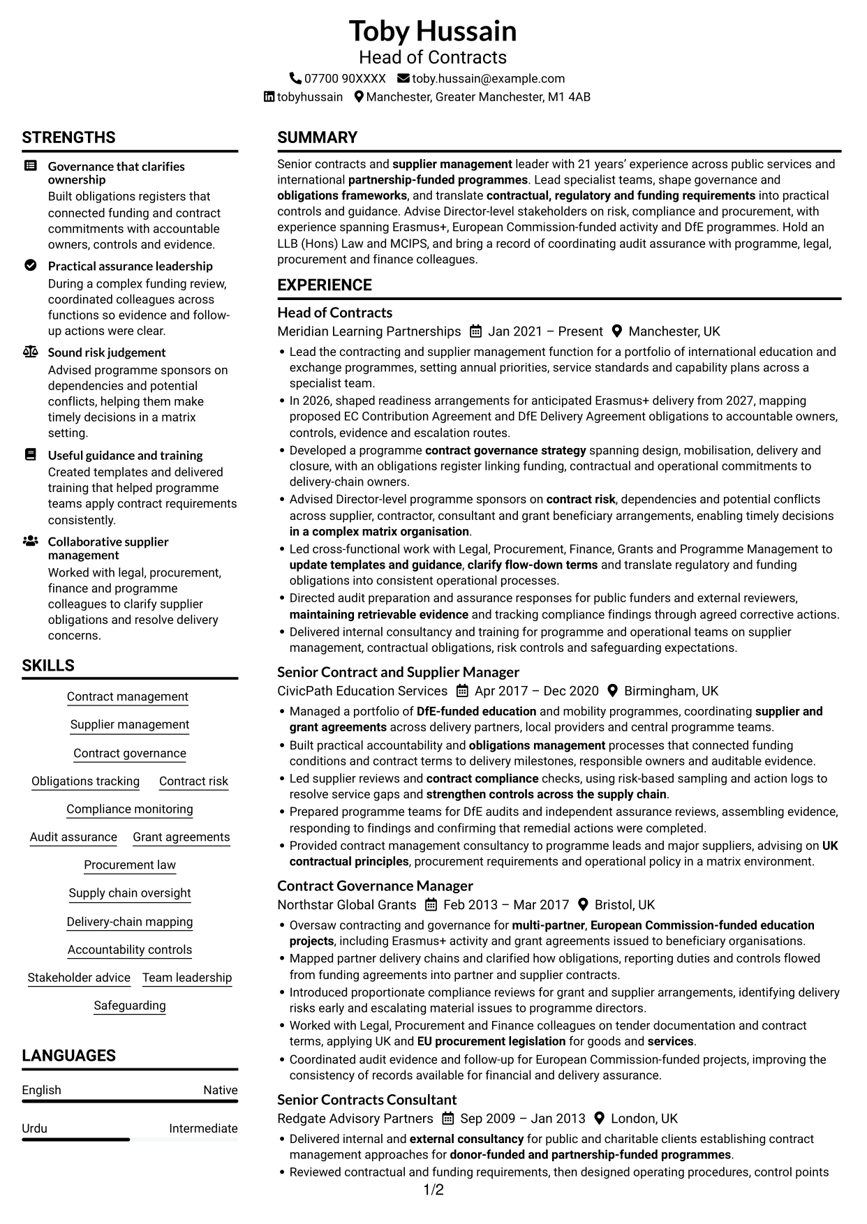 CV example — page 1