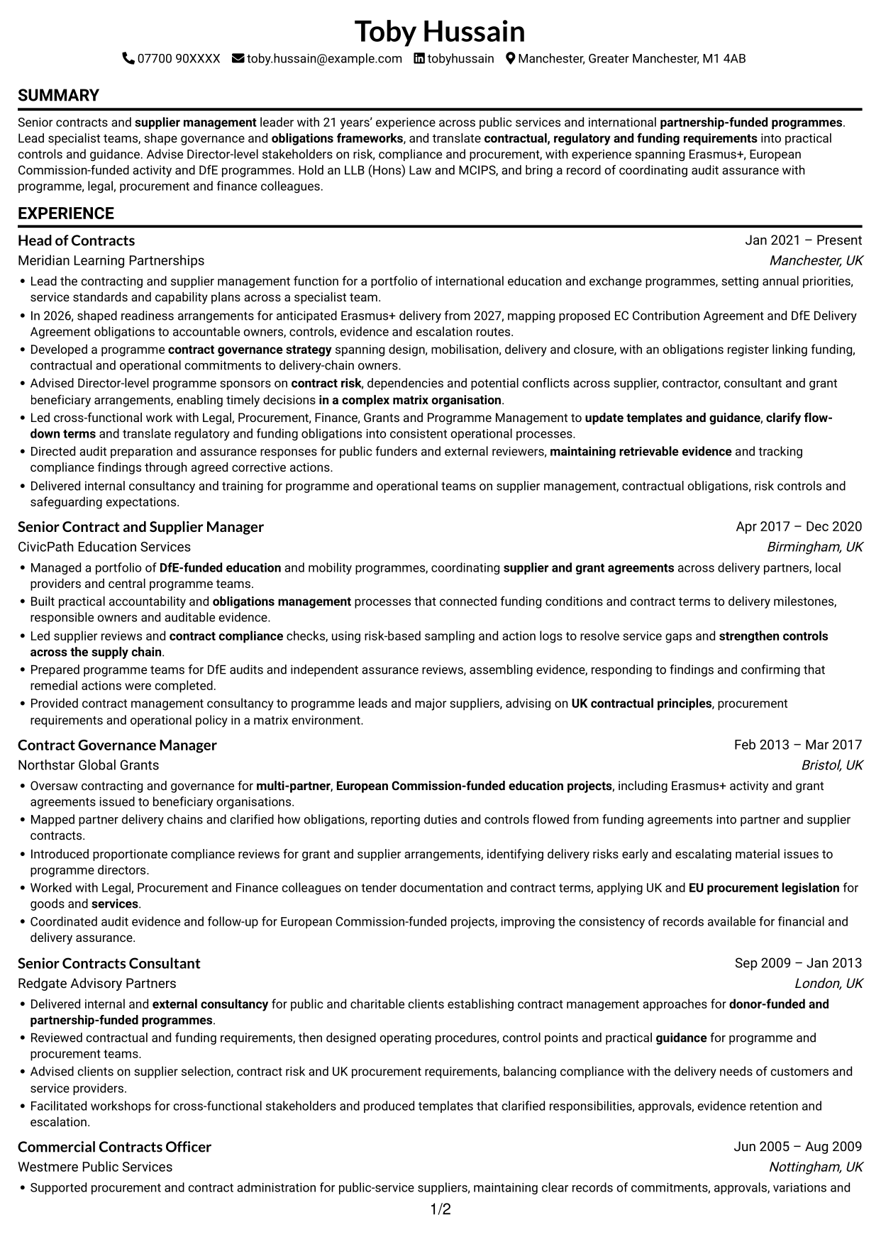 CV example — page 1