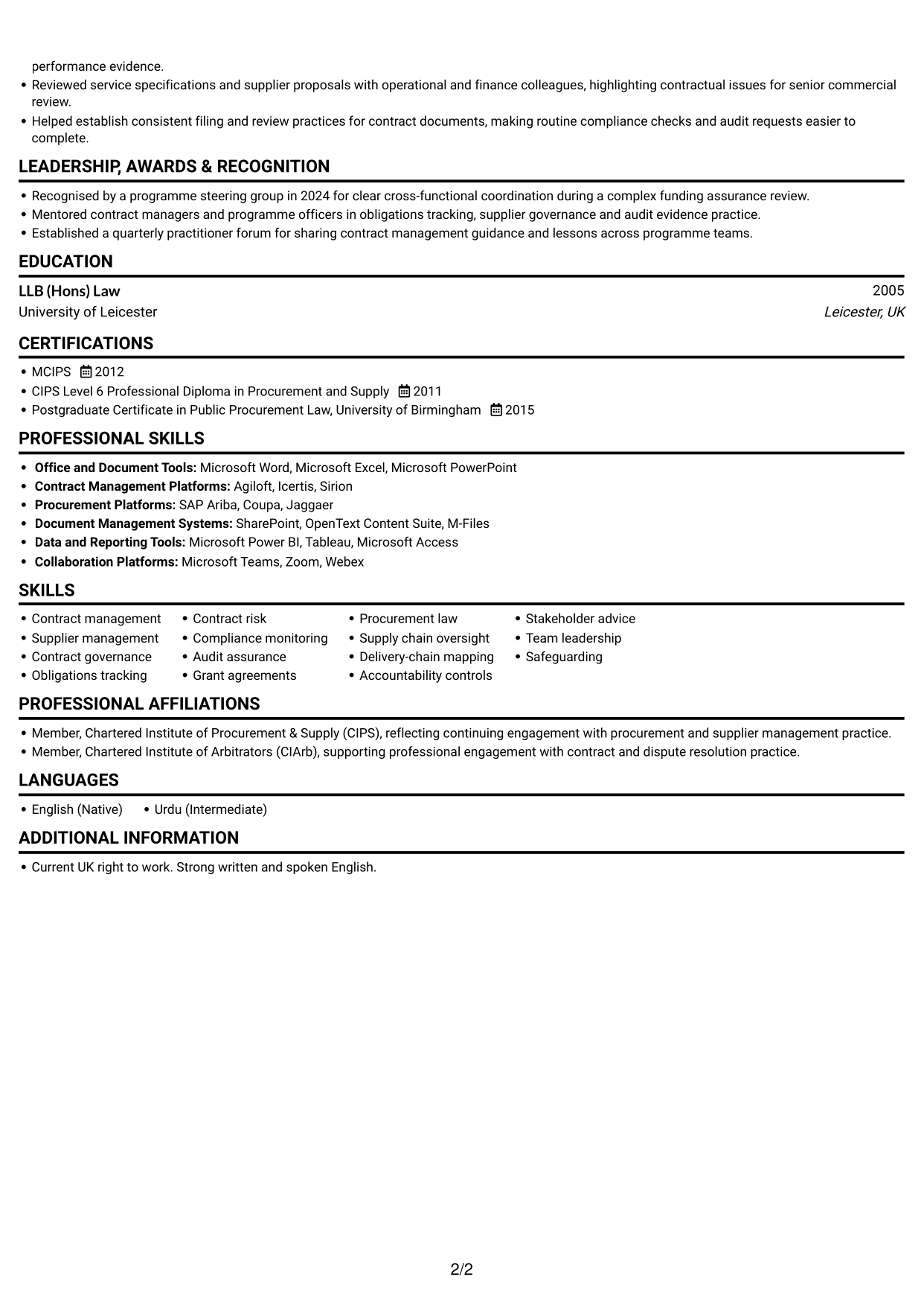 CV example — page 2