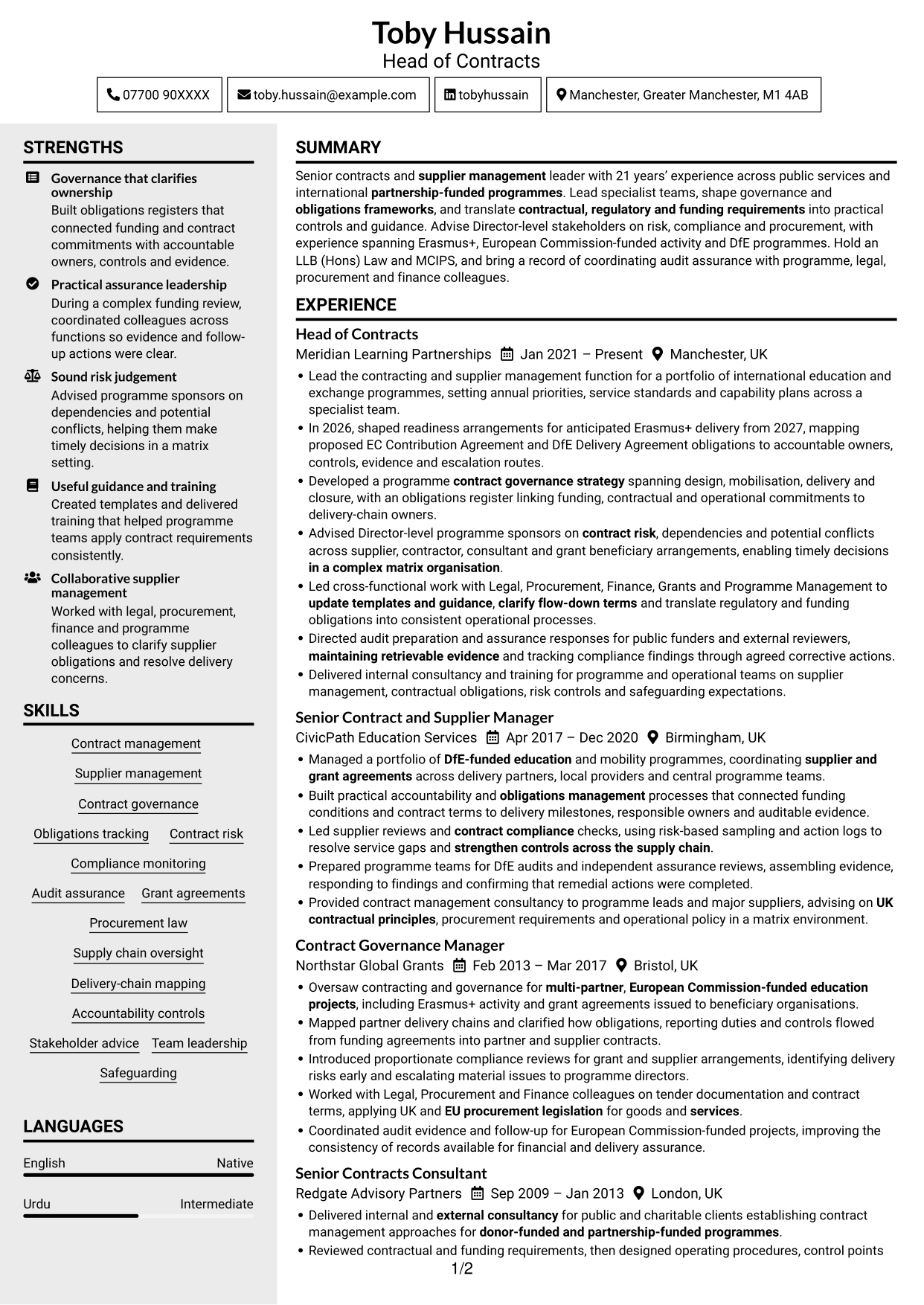 CV example — page 1