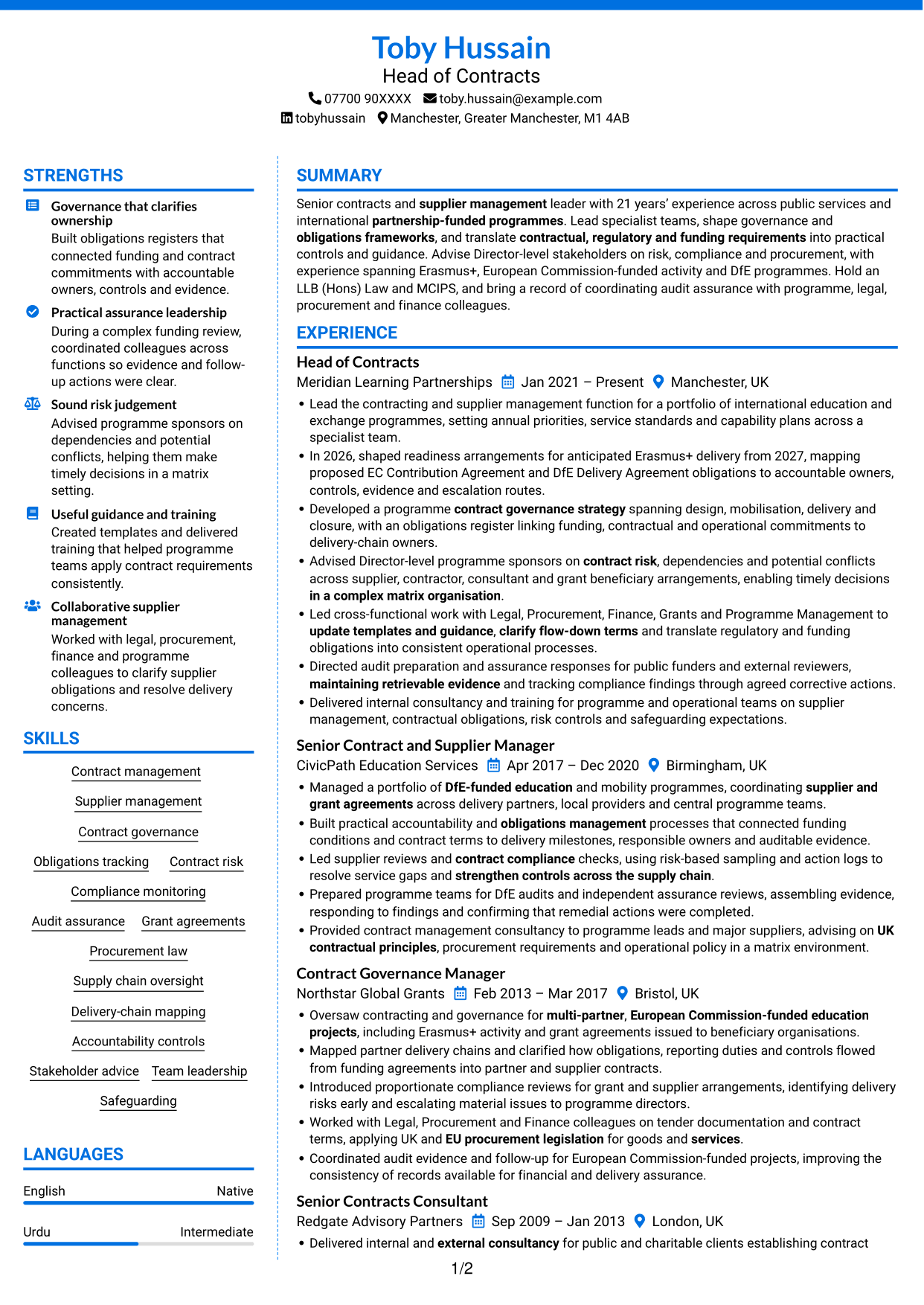 CV example — page 1