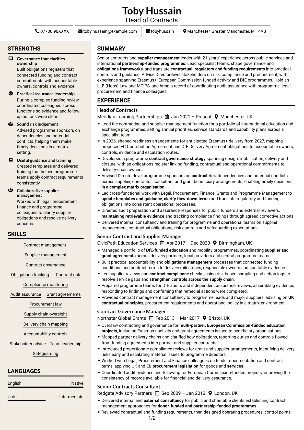 CV example — page 1