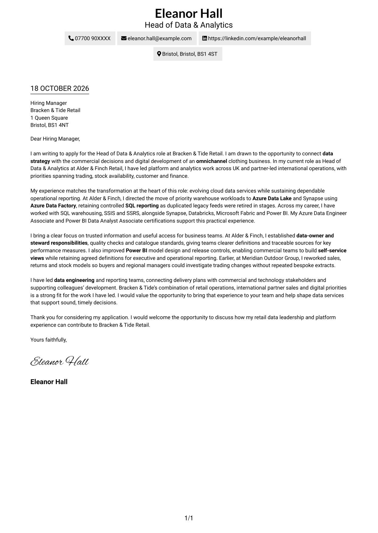 Cover letter example — page 1
