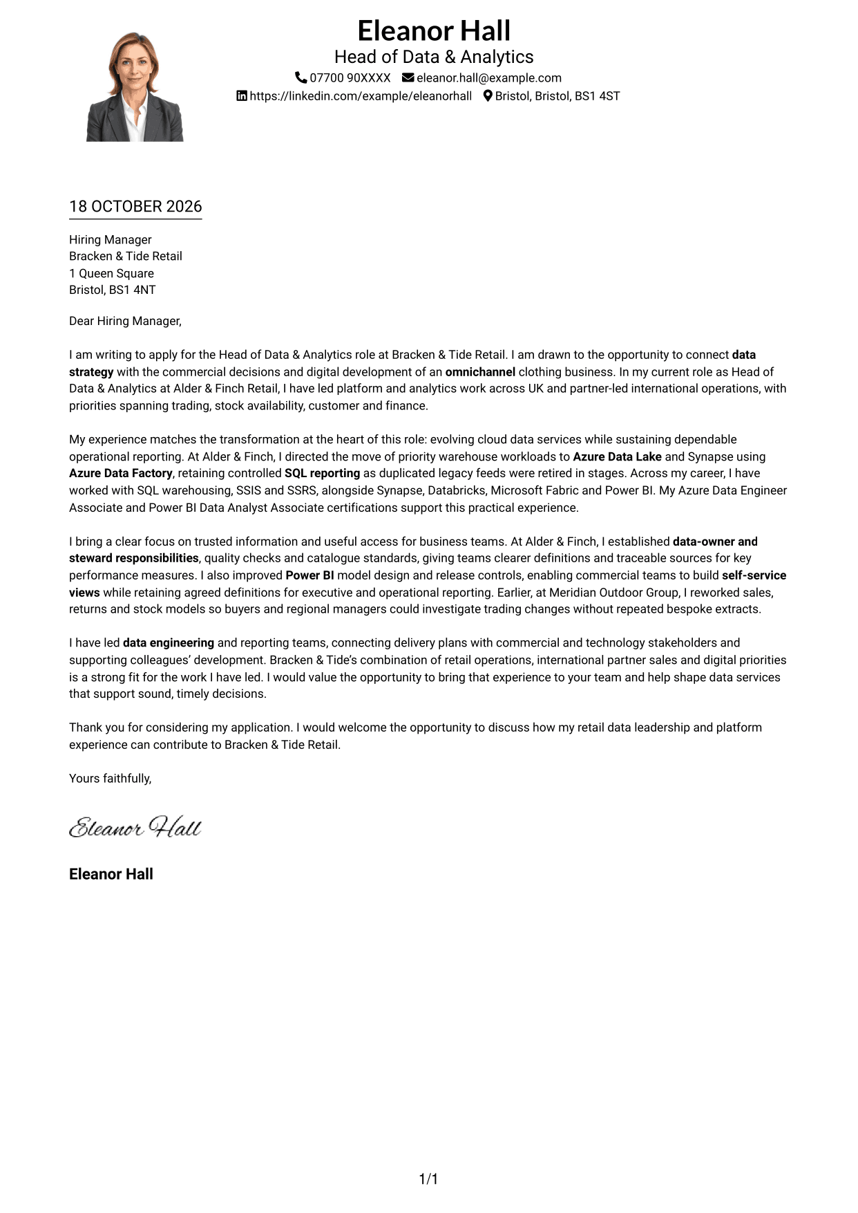 Cover letter example — page 1