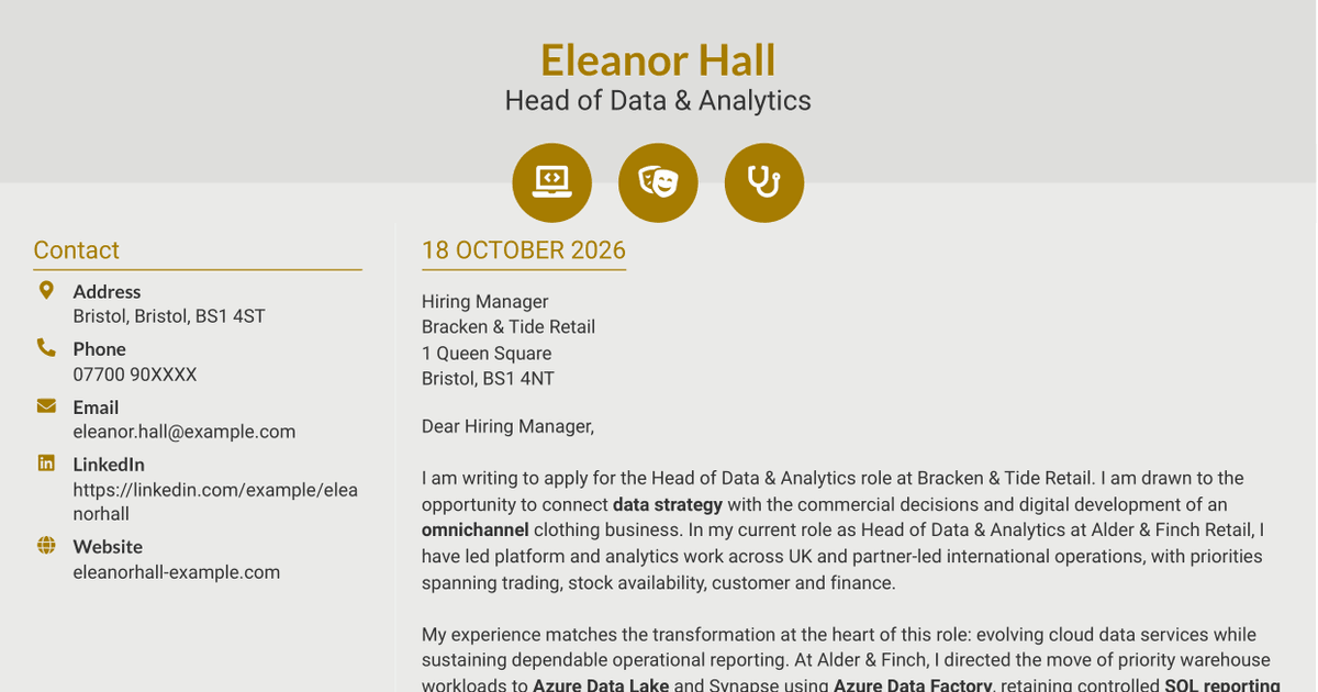 7 Head of Data & Analytics Retail Cover Letter Templates with Example